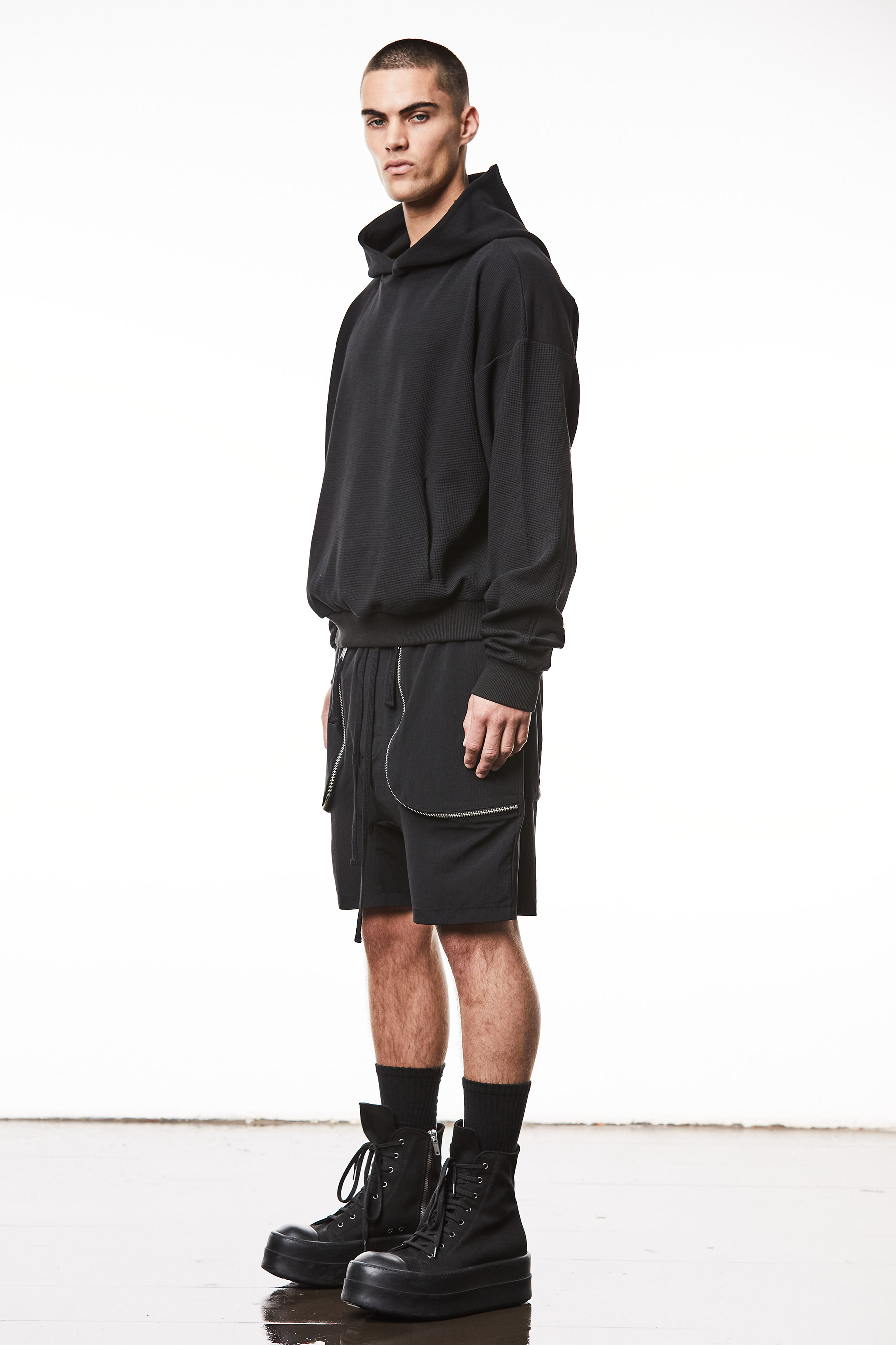 THOM KROM Oversized Cropped Matmix Cotton Jersey Hoodie