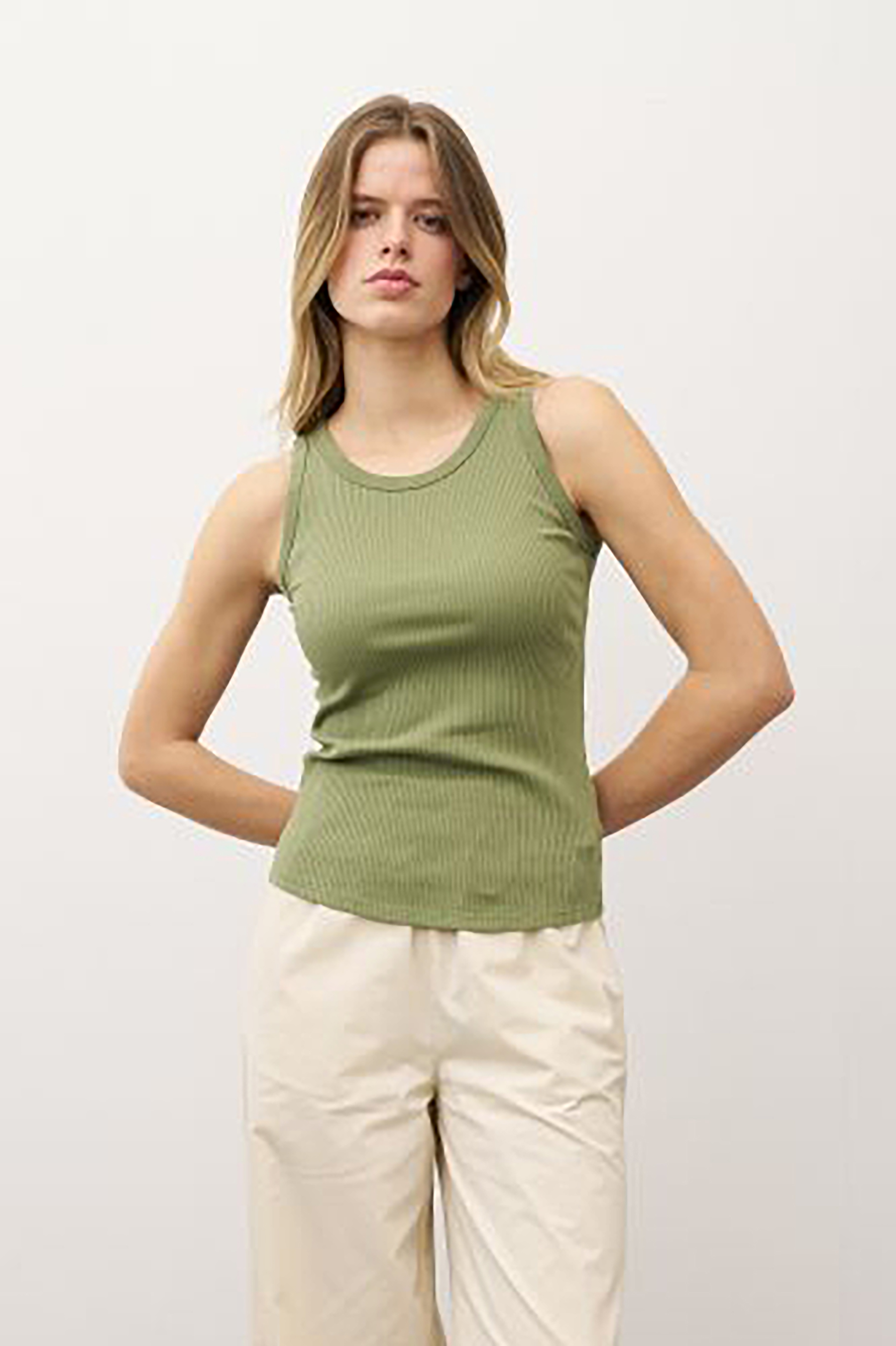 0039 ITALY Slim Fit Ribbed Stretch Cotton Jersey Tank Top Ella