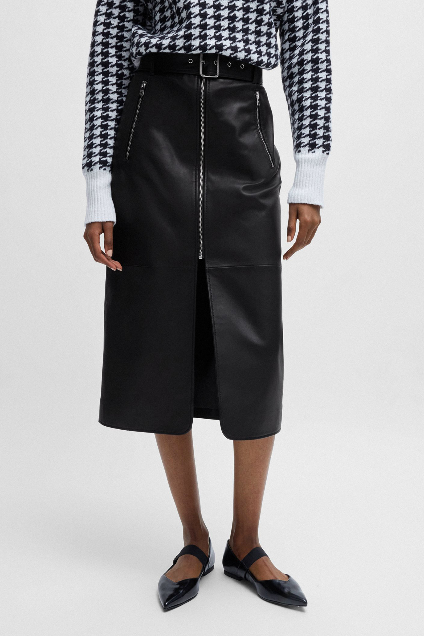 HUGO Leather Midi Skirt Leomila