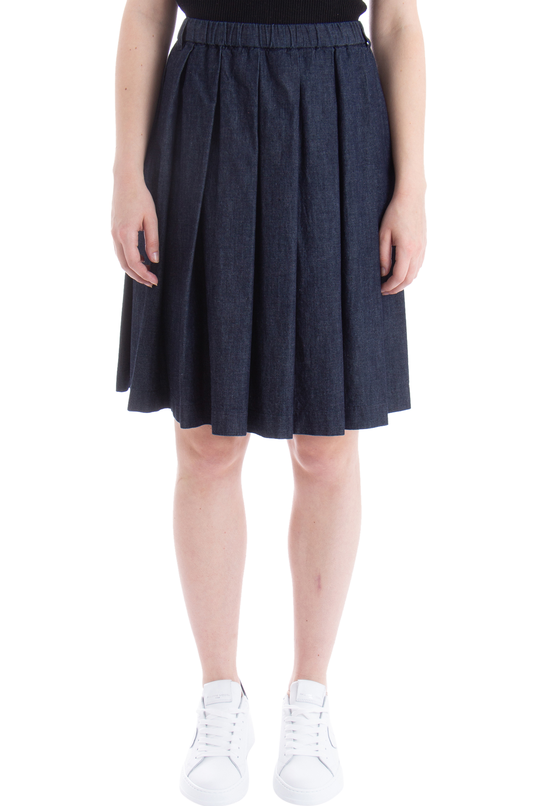 ASPESI Pleated Indigo Dyed Denim Skirt