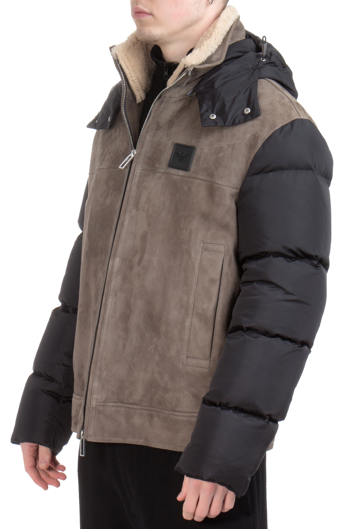 EMPORIO ARMANI Hooded Suede Down Jacket