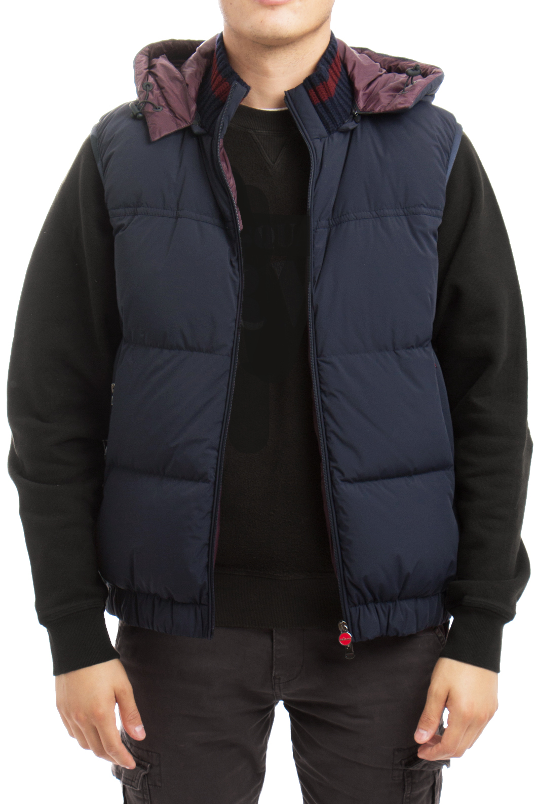 KITON Hooded Down Vest with Contrast Collar