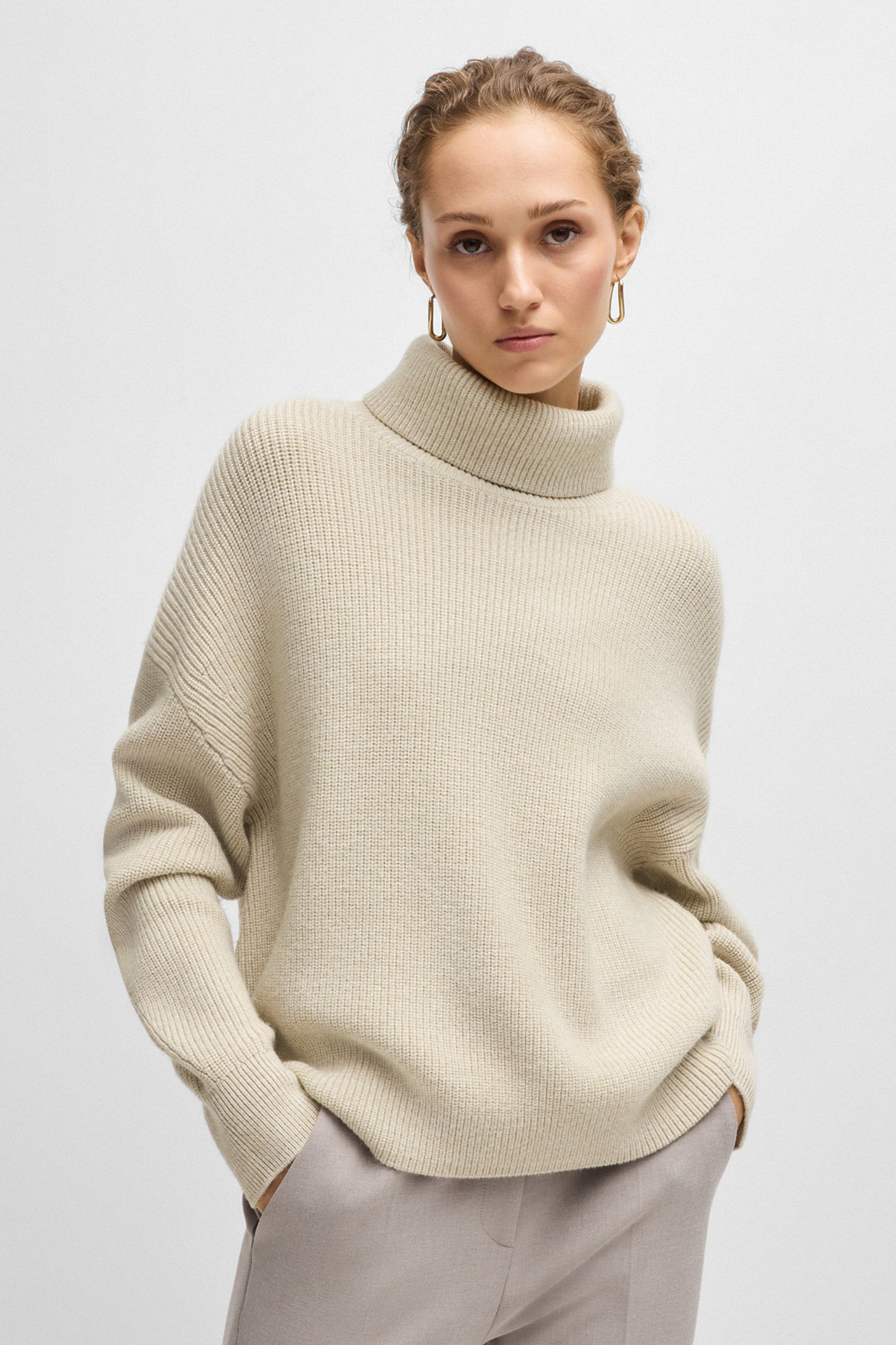 BOSS Ribbed Virgin Wool Turtleneck Sweater Fernadina