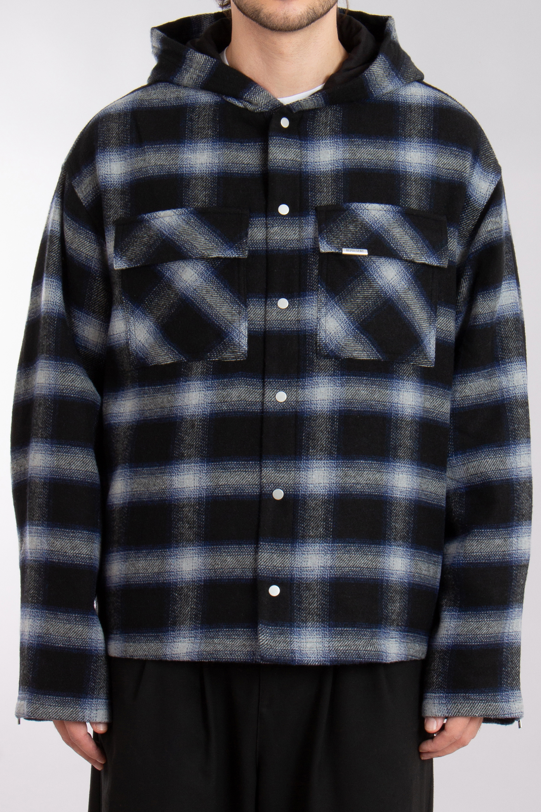 REPRESENT Hooded Checked Flannel Overshirt