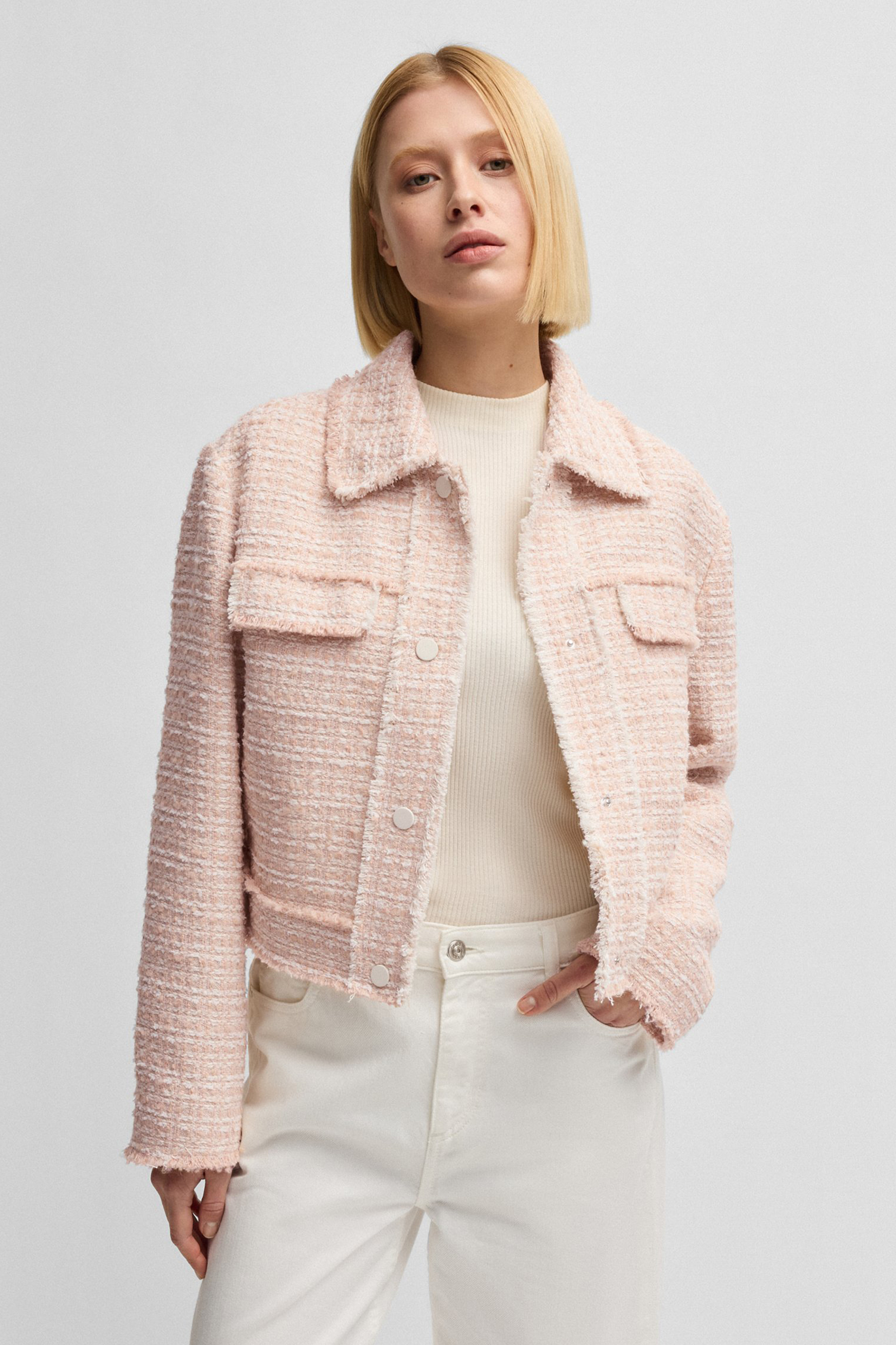 BOSS Regular Fit Cotton Blend Tweed Jacket Jetona