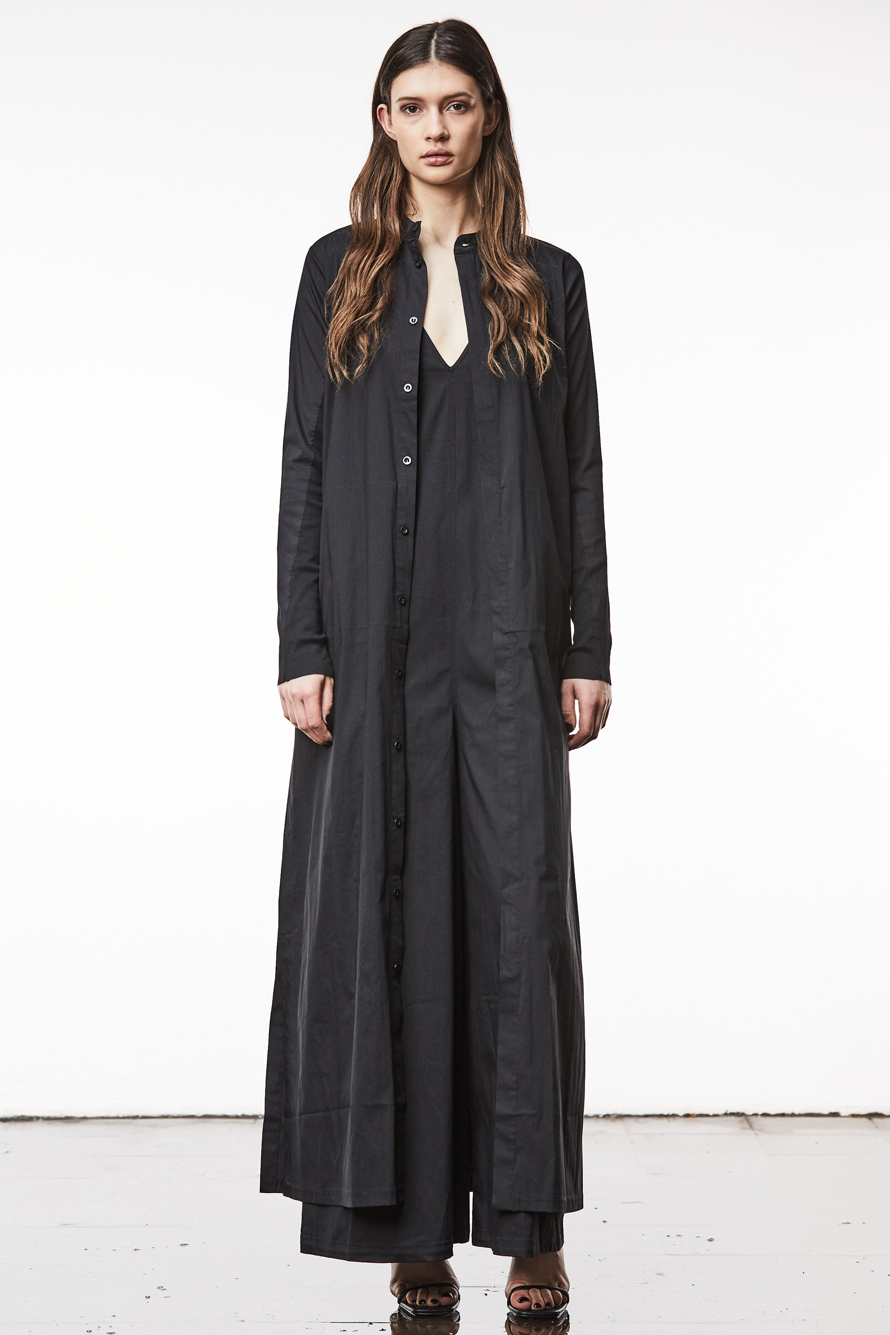 THOM KROM Cotton Blend Stretch Maxi Shirt Dress