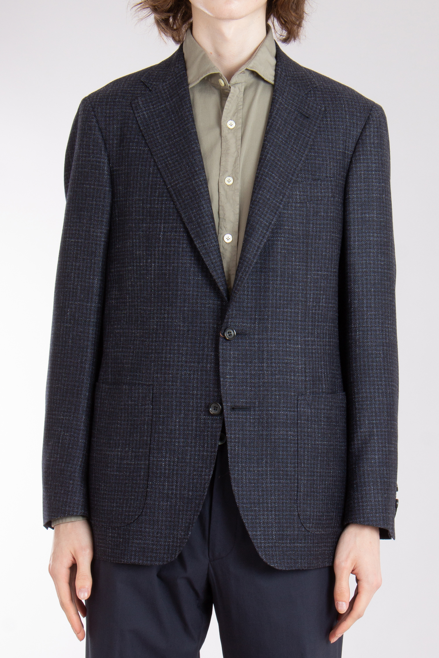 CANALI Modern Fit Checked Wool-Silk-Linen Blend Jacket Kei