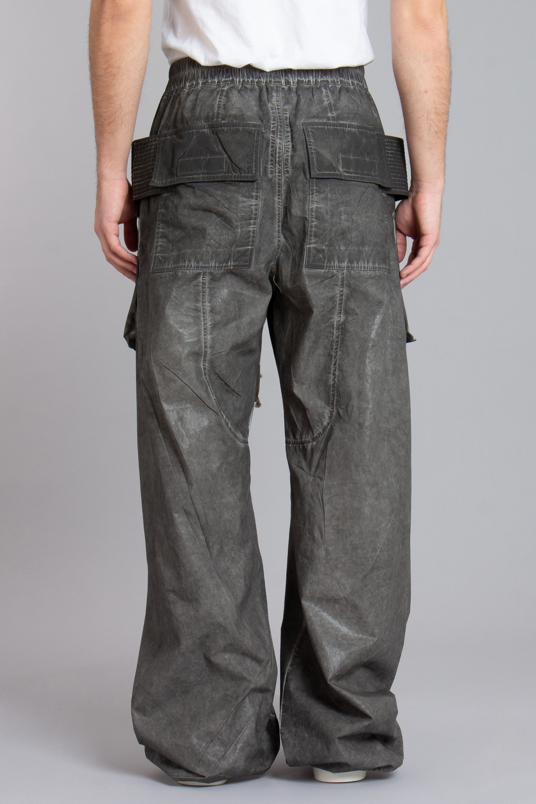 RICK OWENS DRKSHDW Creatch Wide Cargo Drawstring Foil Cotton Poplin Pants