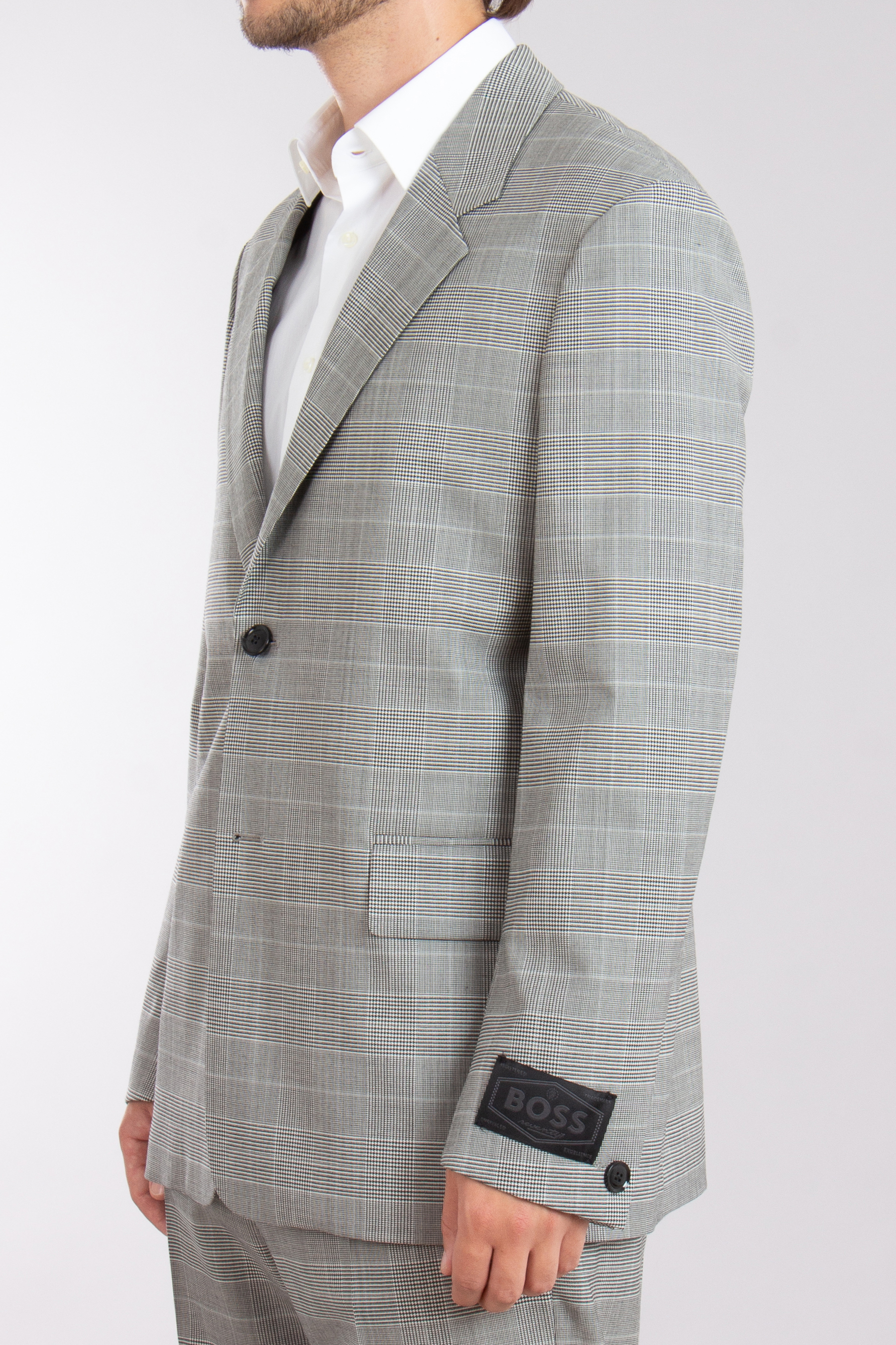 BOSS Checked Virgin Wool Blend Stretch Jacket C-Cris