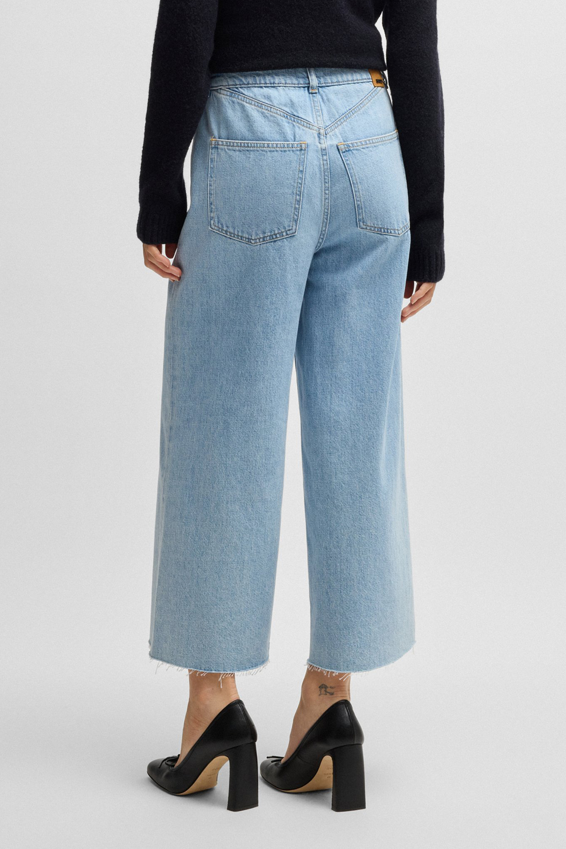 BOSS Cropped Wide Leg Cotton Denim Jeans Sorcerous