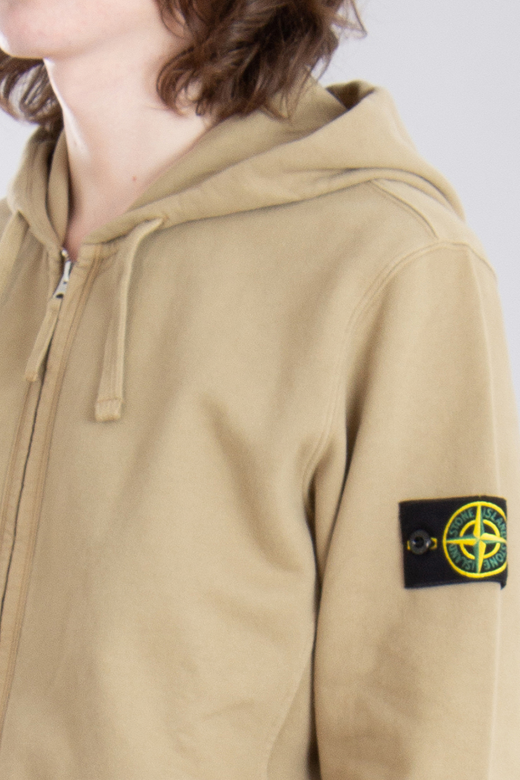 STONE ISLAND Brushed Organic Cotton Fleece Hooded Zip Up Sweatshirt