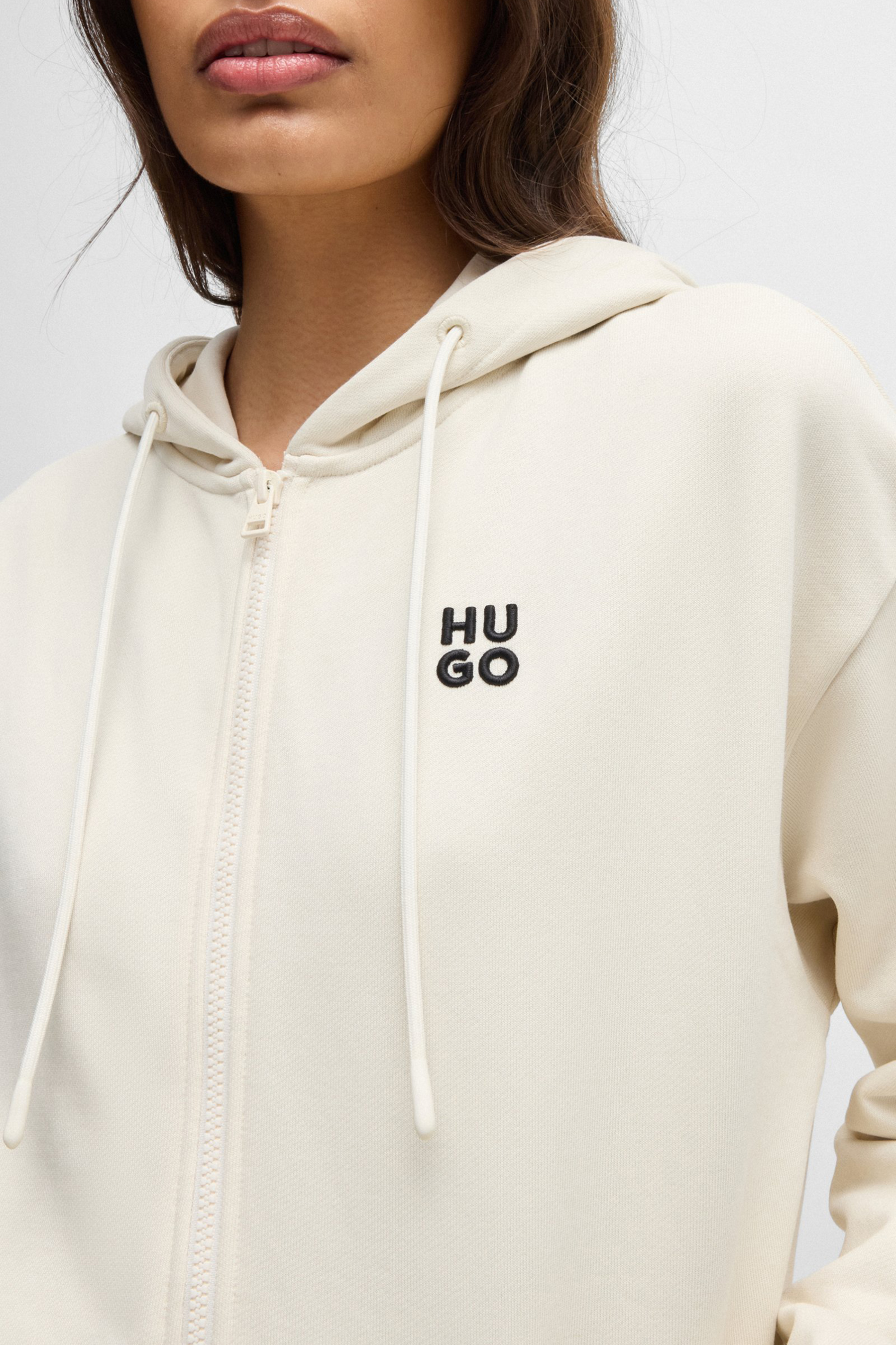 HUGO Embroidered Cotton French Terry Zip-Up Hoodie Dalfine