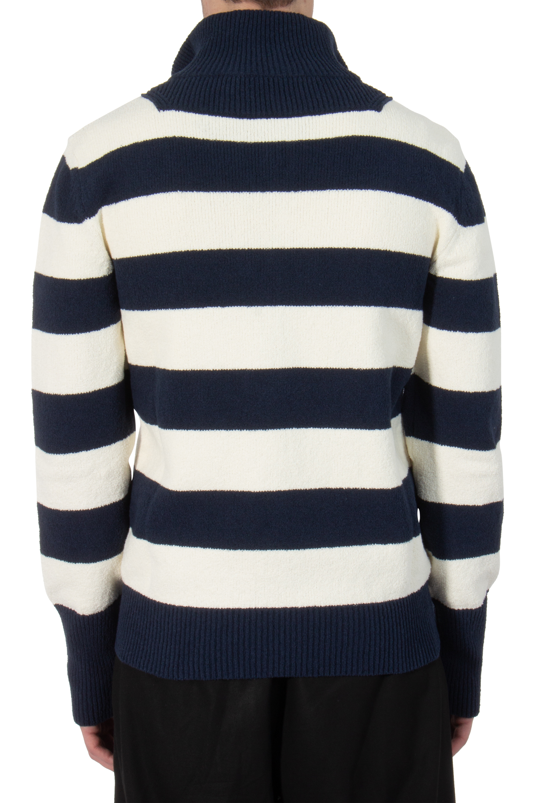 DOLCE & GABBANA Striped Cotton Nylon Blend Half Zip Sweater