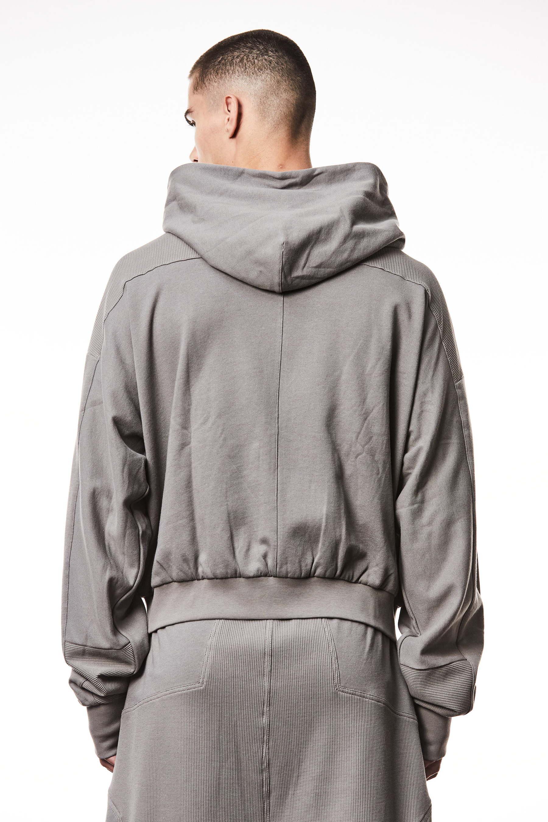 THOM KROM Oversized Cropped Matmix Cotton Jersey Zip-Up Hoodie