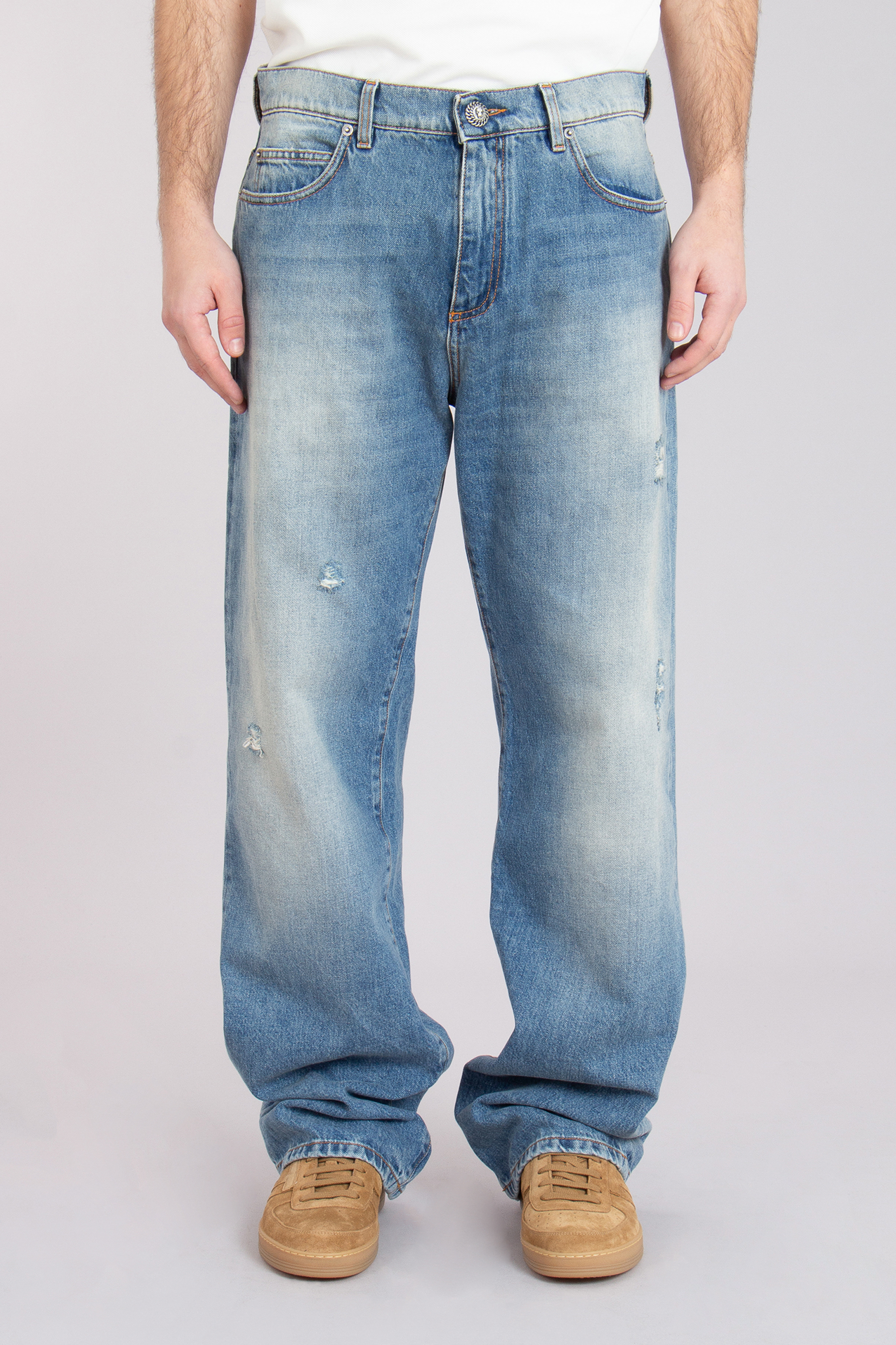 BALMAIN Loose Fit Cotton Denim Jeans