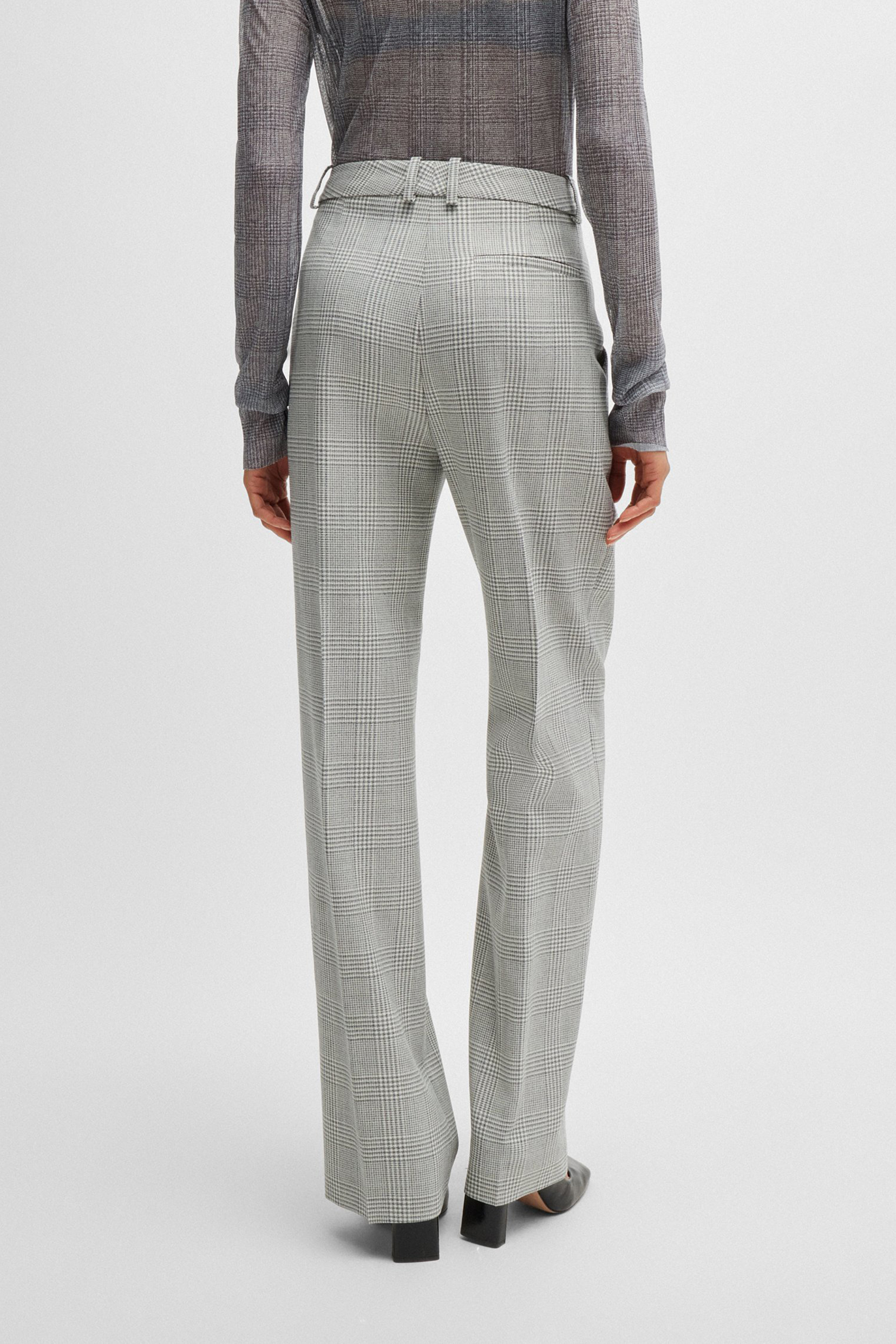 BOSS Checked Virgin Wool Crepe Pants Tanity