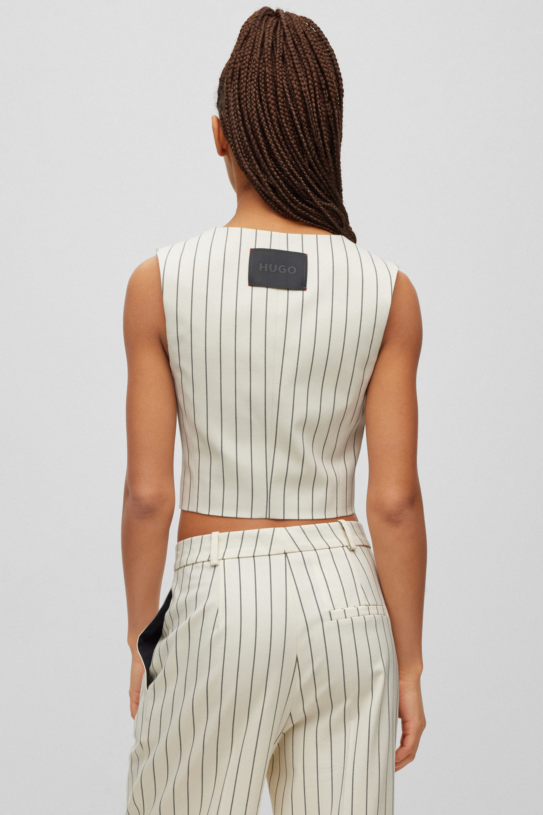 HUGO Striped Cotton Blend Stretch Vest Auris