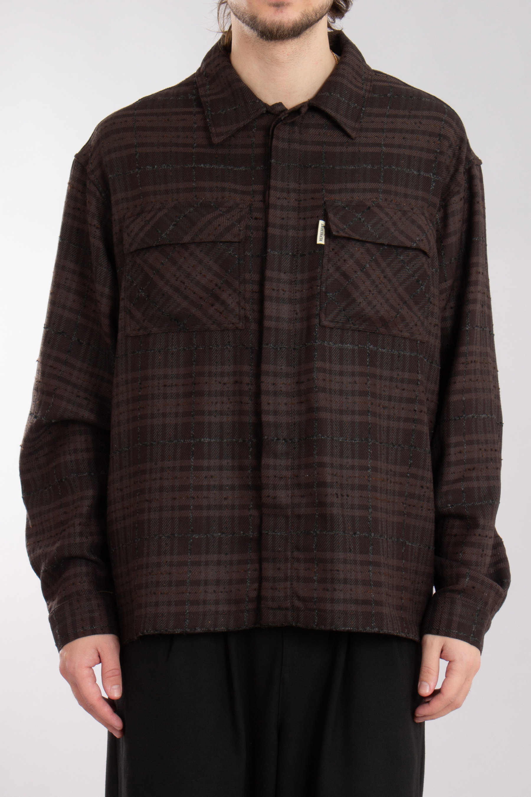 REPRESENT Oversized REP Embroidery Checked Cotton Blend Flannel