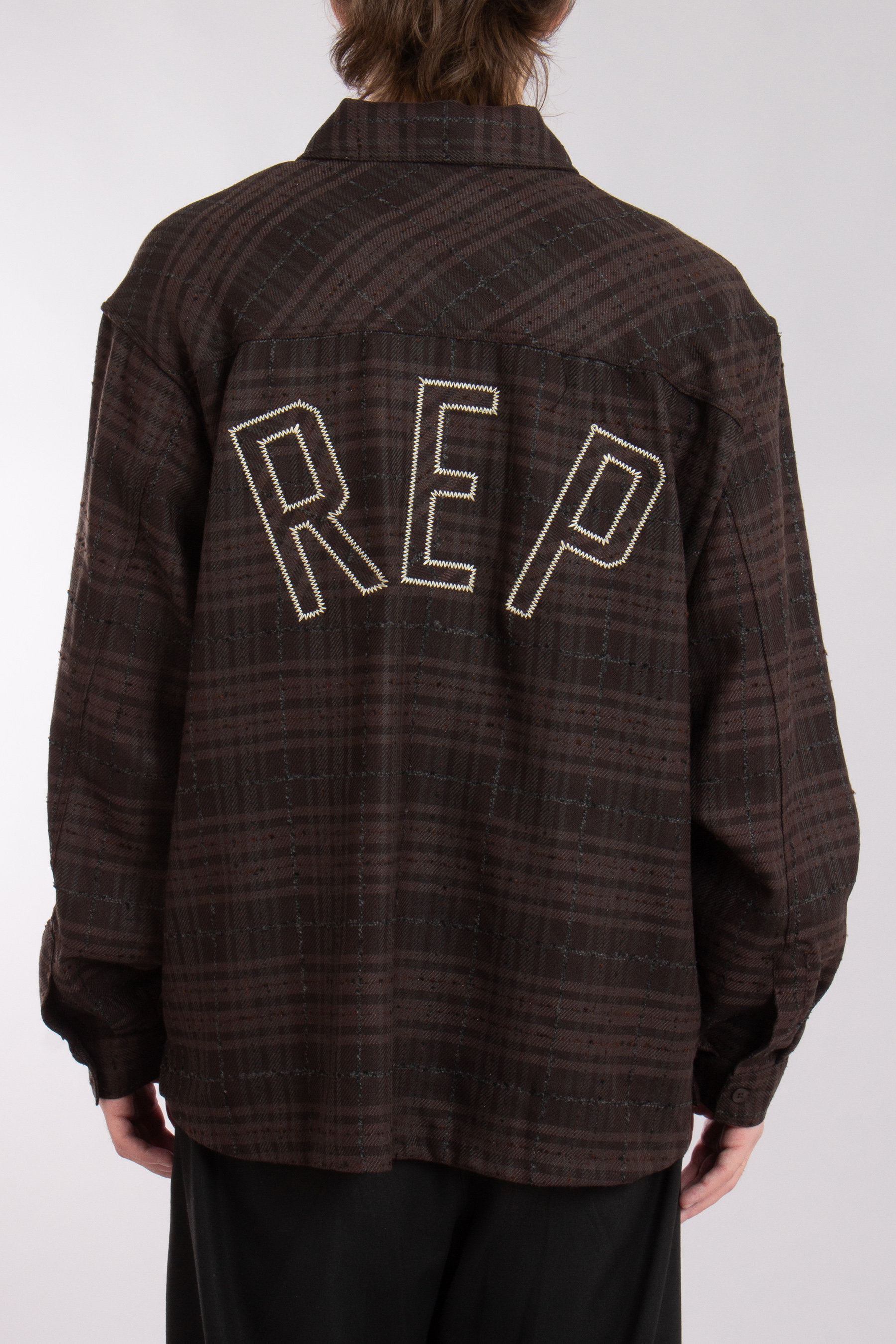 REPRESENT Oversized REP Embroidery Checked Cotton Blend Flannel