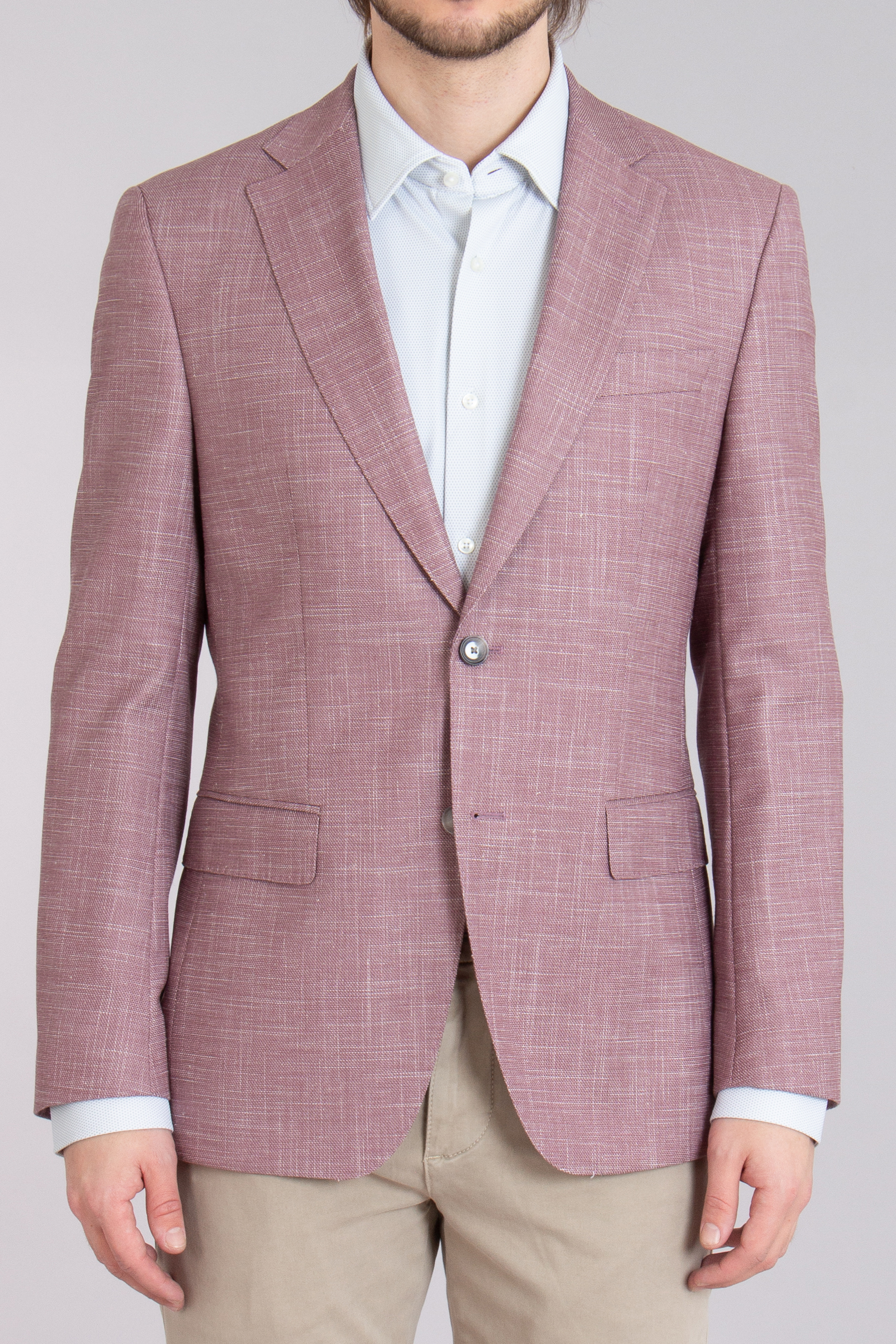 BOSS Slim Fit Patterned Virgin Wool-Cotton-Linen Stretch Jacket H-Hutson 