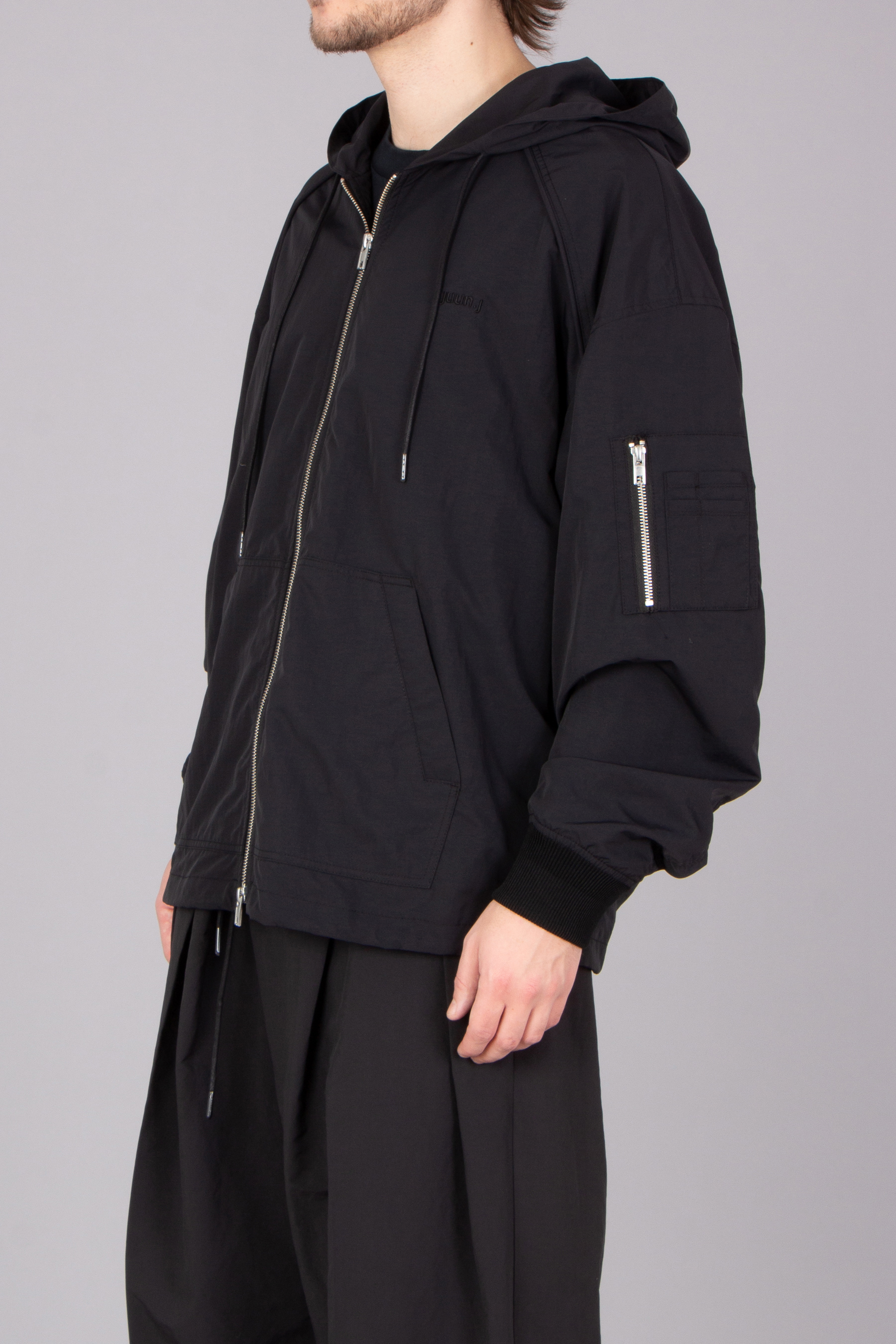 JUUN.J Oversized Puckering Nylon Zip-Up Hoodie