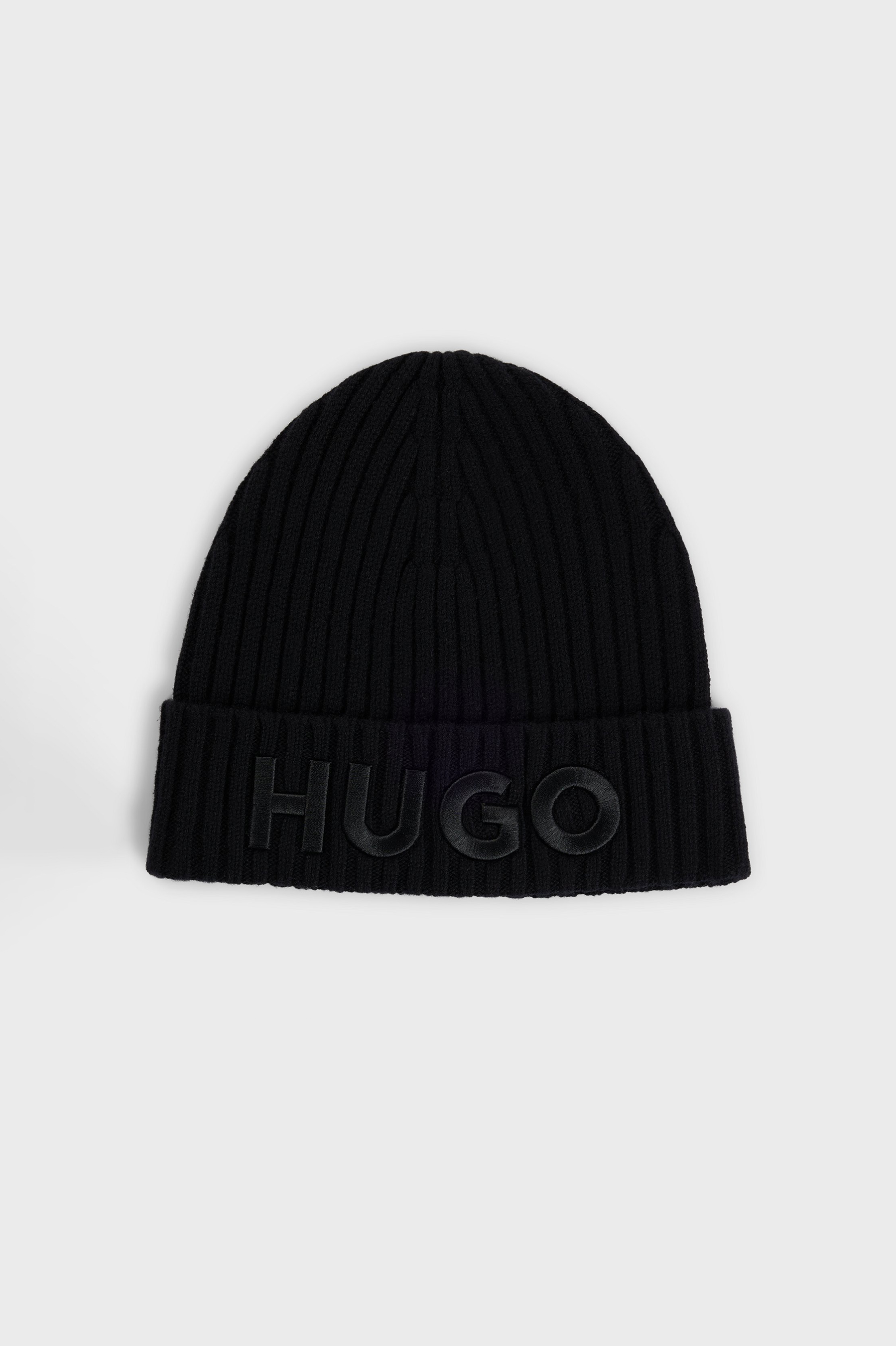 HUGO Embroidered Ribbed Virgin Wool Beanie Unisex