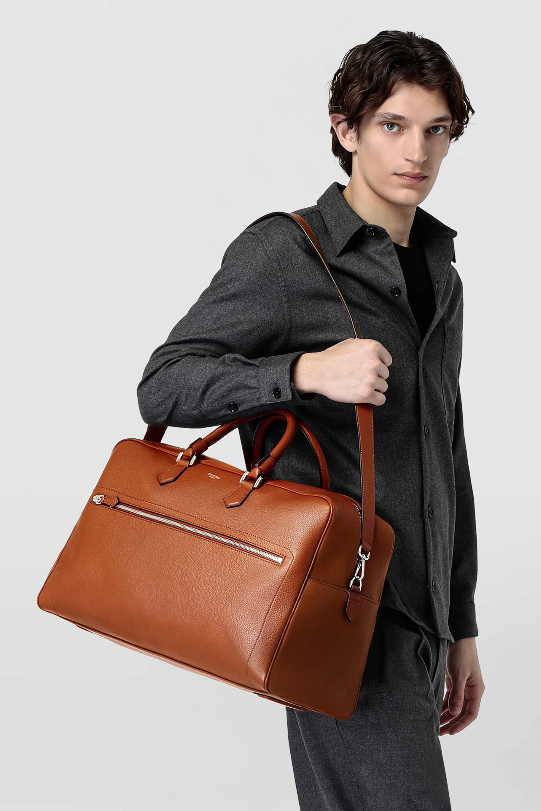 SERAPIAN Medium Cashmere Leather Weekender Bag