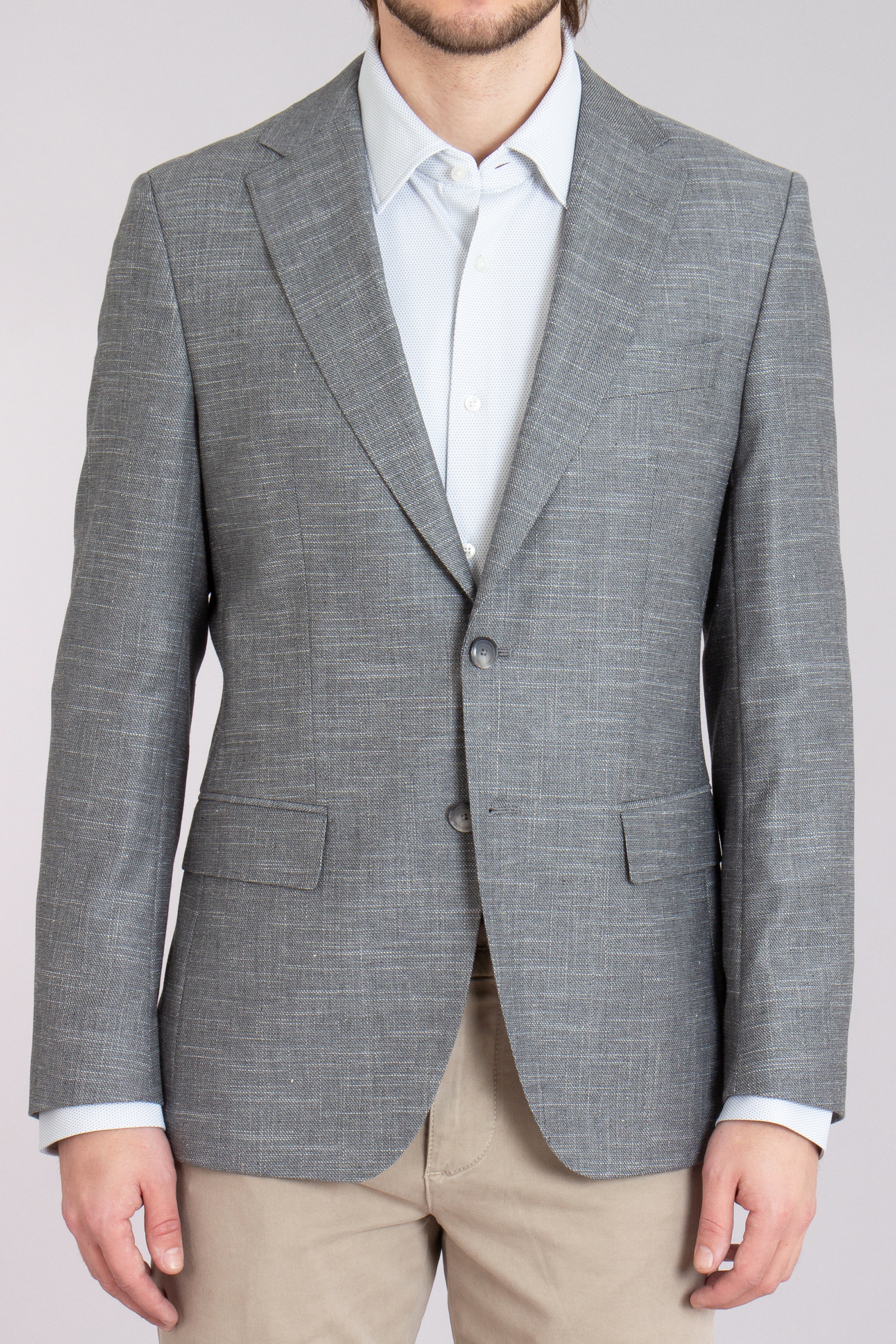 BOSS Slim Fit Patterned Virgin Wool-Cotton-Linen Stretch Jacket H-Hutson 