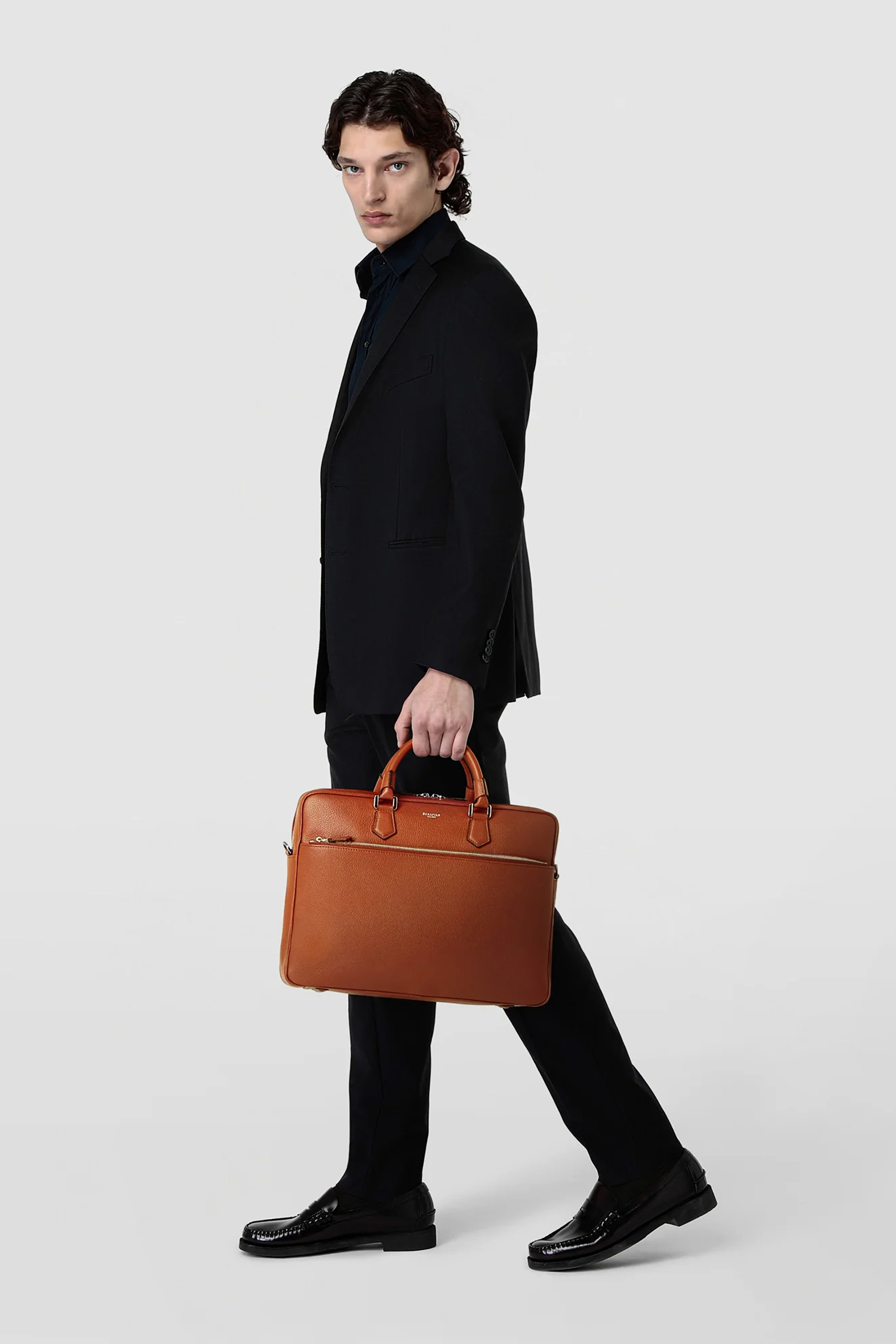 SERAPIAN Slim Cashmere Leather Briefcase