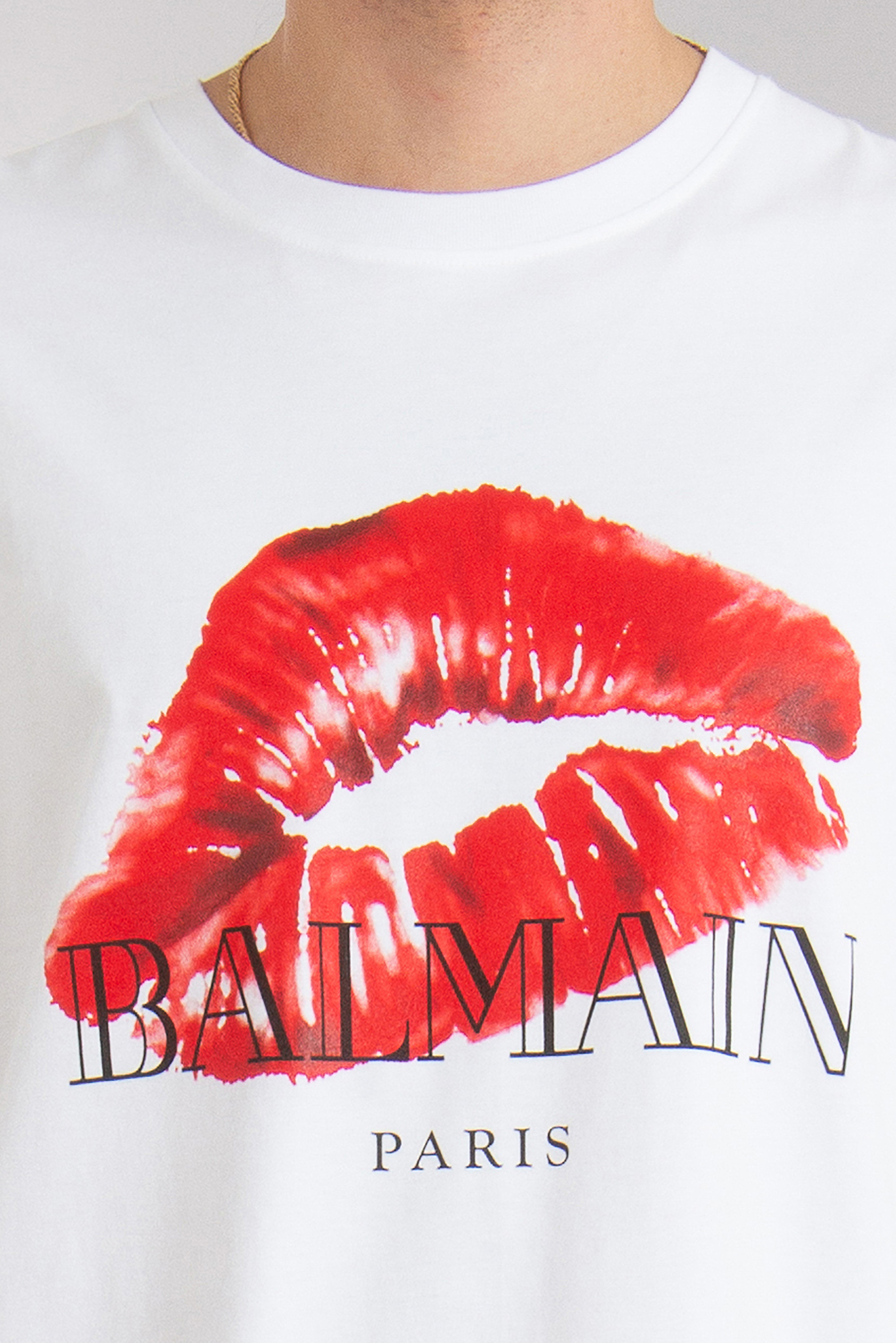 BALMAIN Kiss Print Organic Cotton Jersey T-Shirt