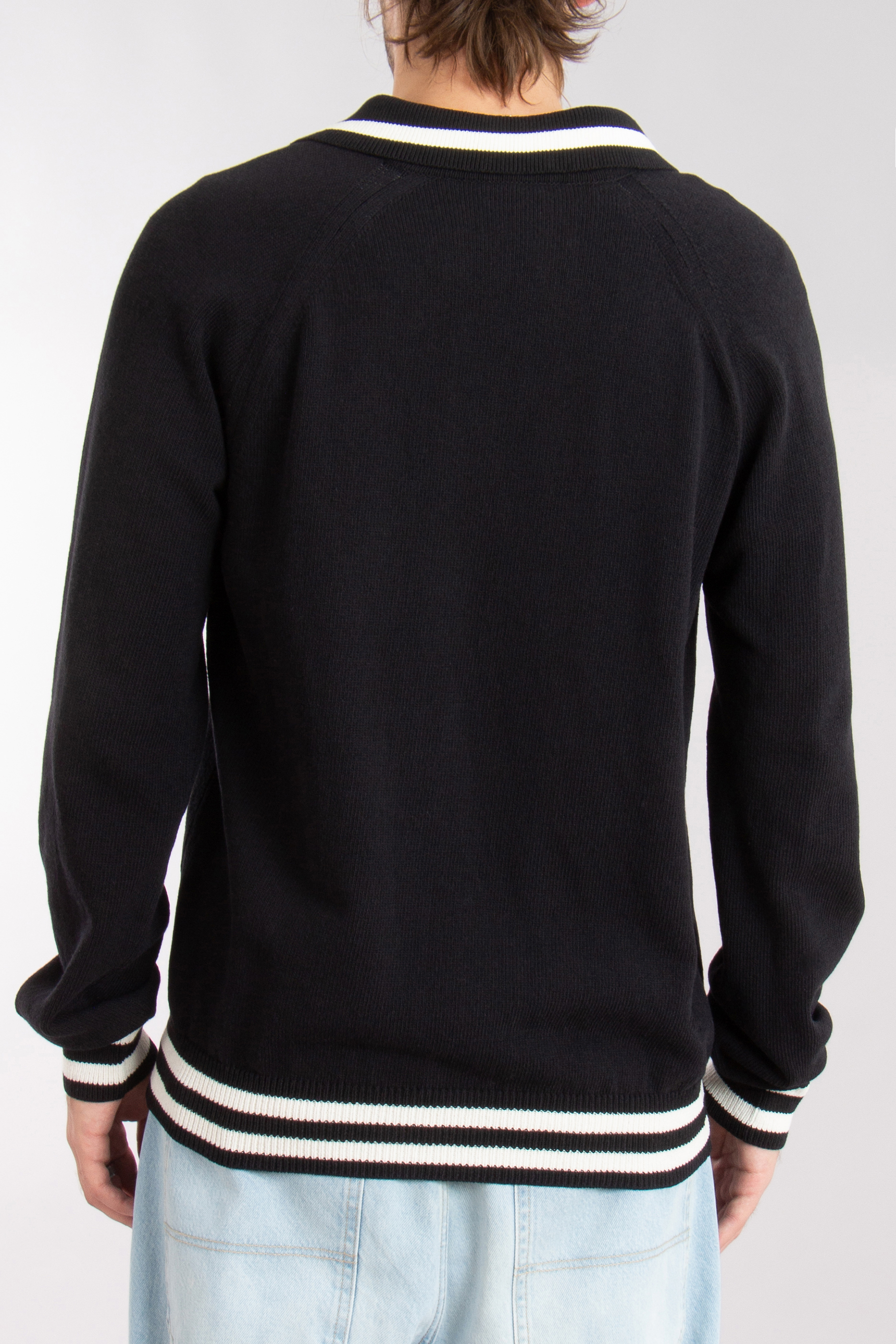 BALMAIN Longsleeve Lyocell-Cotton-Blend Knit Polo