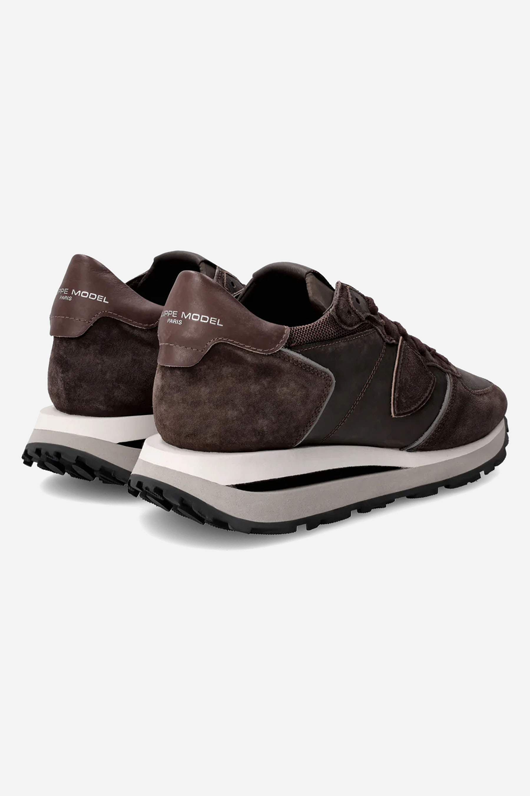 PHILIPPE MODEL Washed Suede Mesh & Leather Sneakers Tropez Haute Low