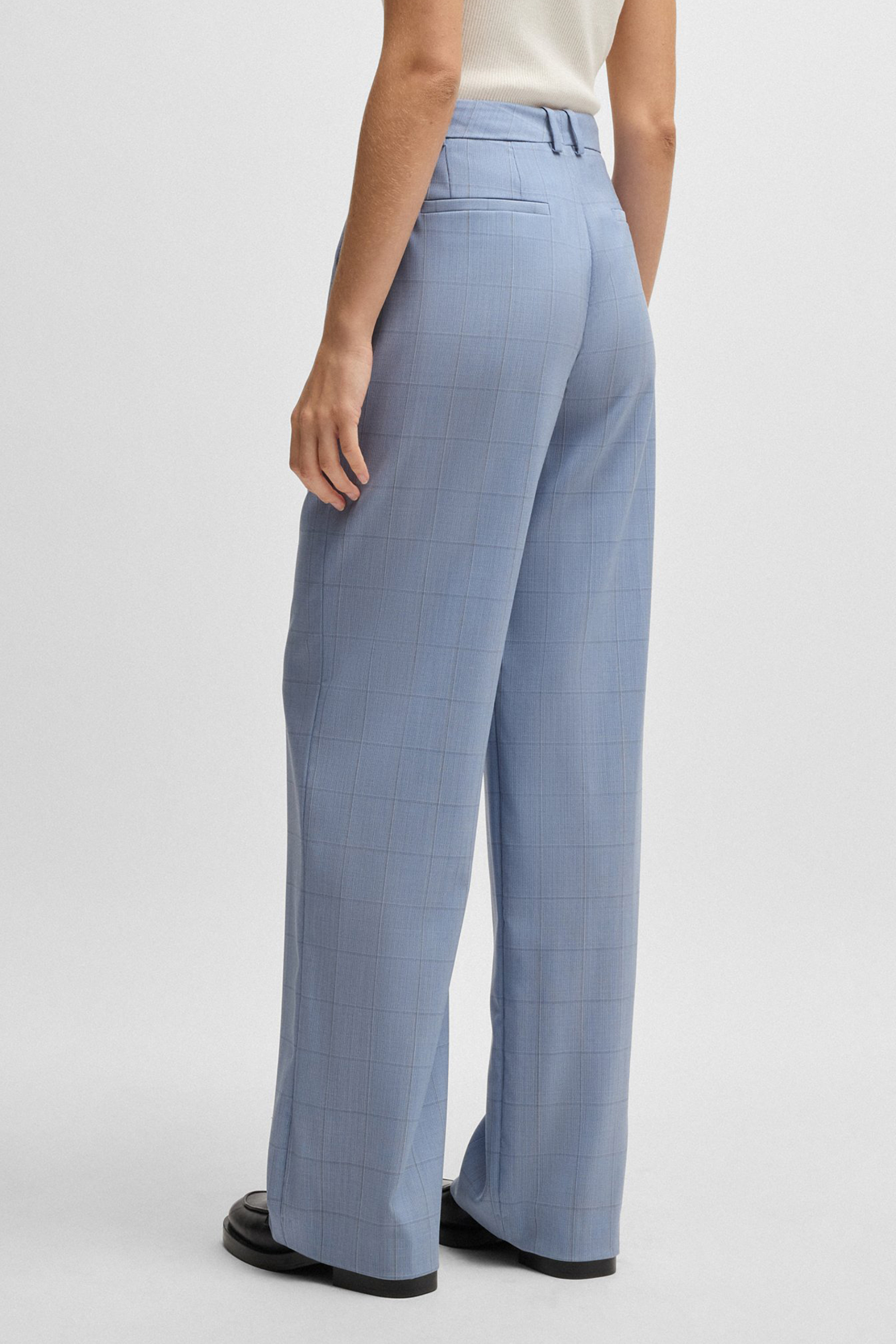 BOSS Straight Leg Checked Virgin Wool Pants Tilda