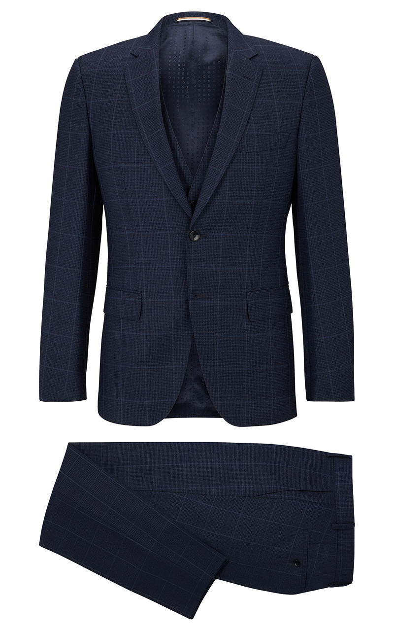 BOSS Virgin Wool Slim Fit Checked Suit 