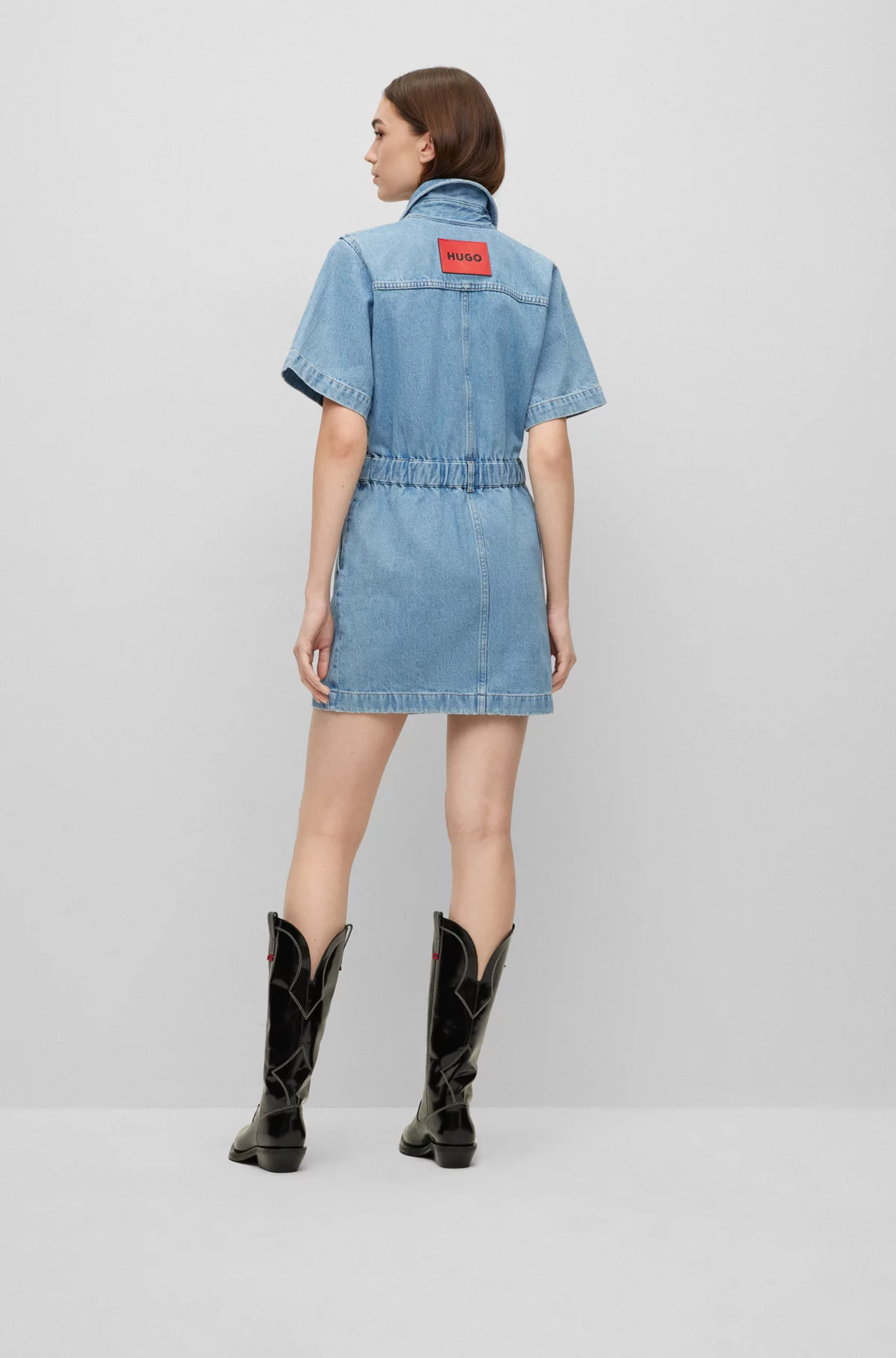 HUGO Zip-Up Cotton Denim Shirt Dress