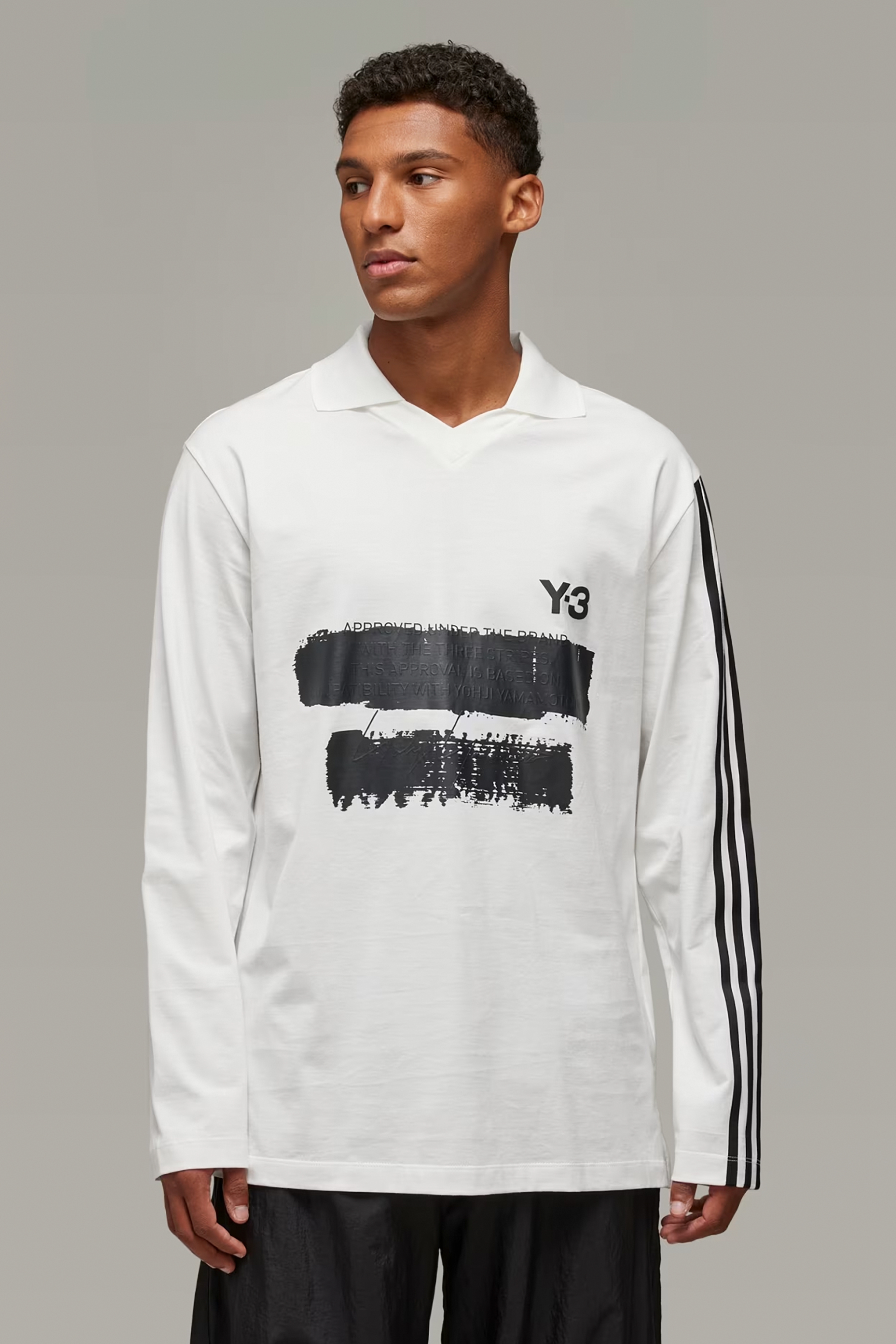 Y-3 U Graphic Print Cotton Jersey Long Sleeve Polo Shirt