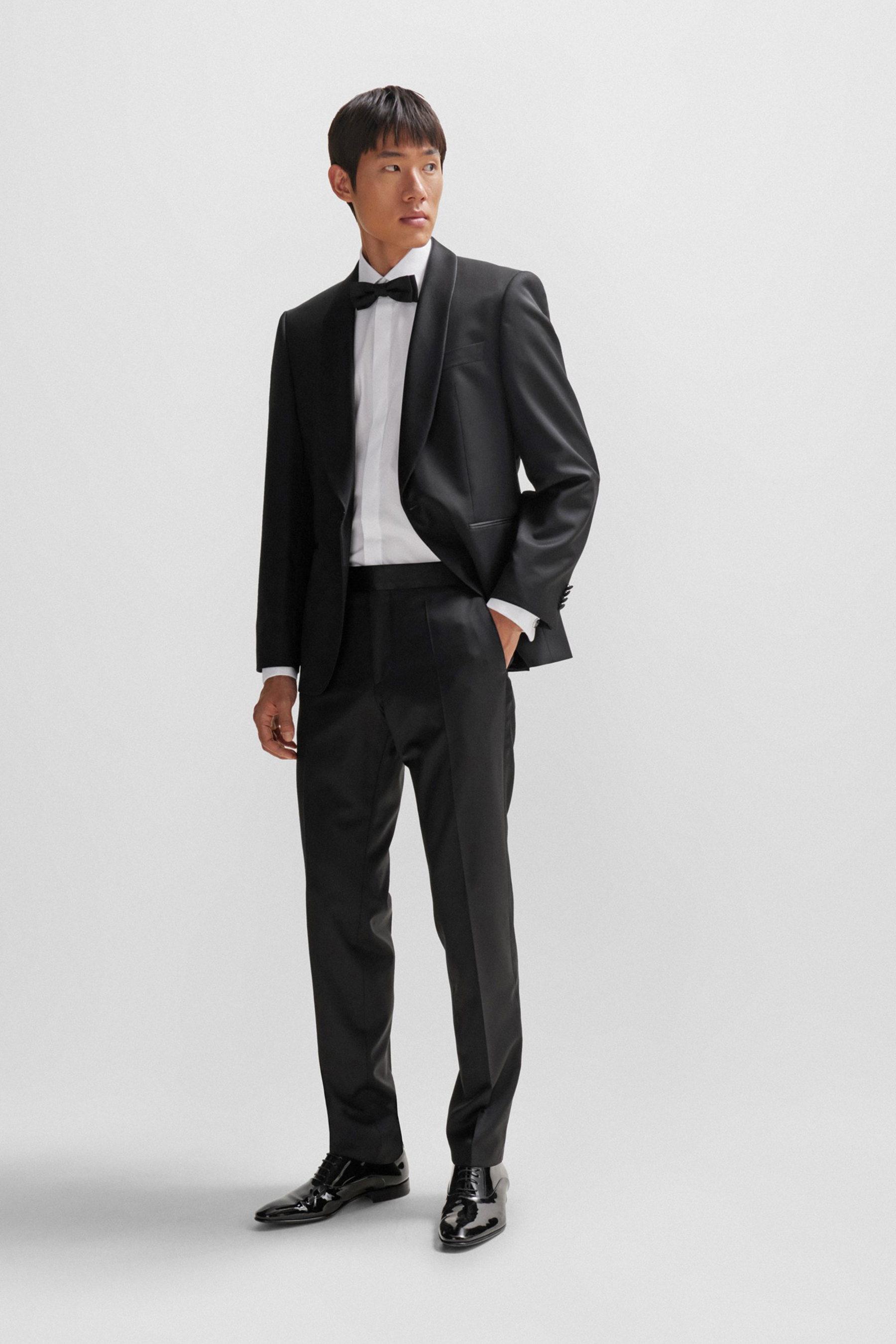 BOSS Slim Fit Cotton Poplin Tuxedo Shirt Hank