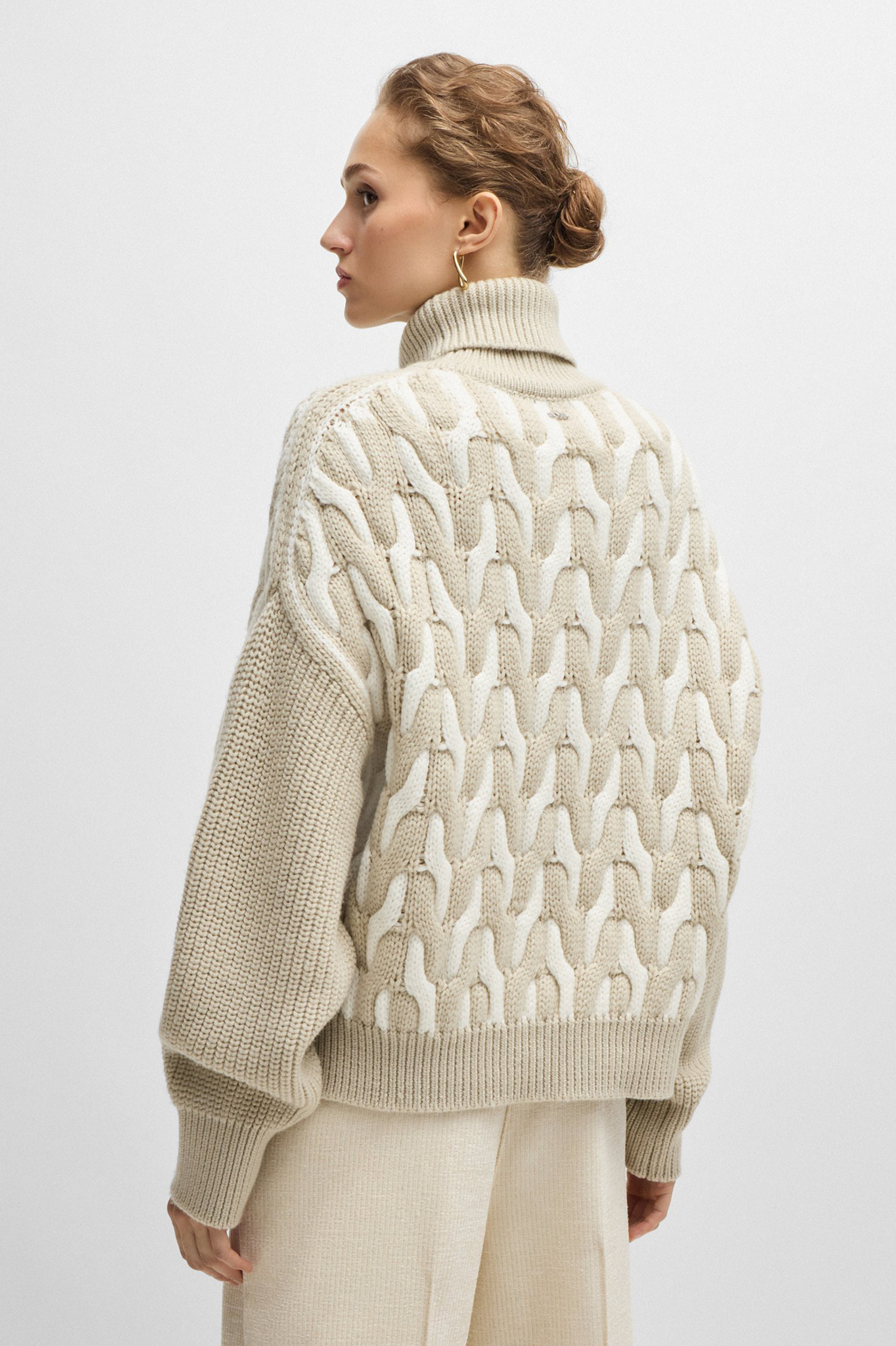 BOSS Two-Coloured Virgin Wool Cable Knit Sweater Ferdolia 