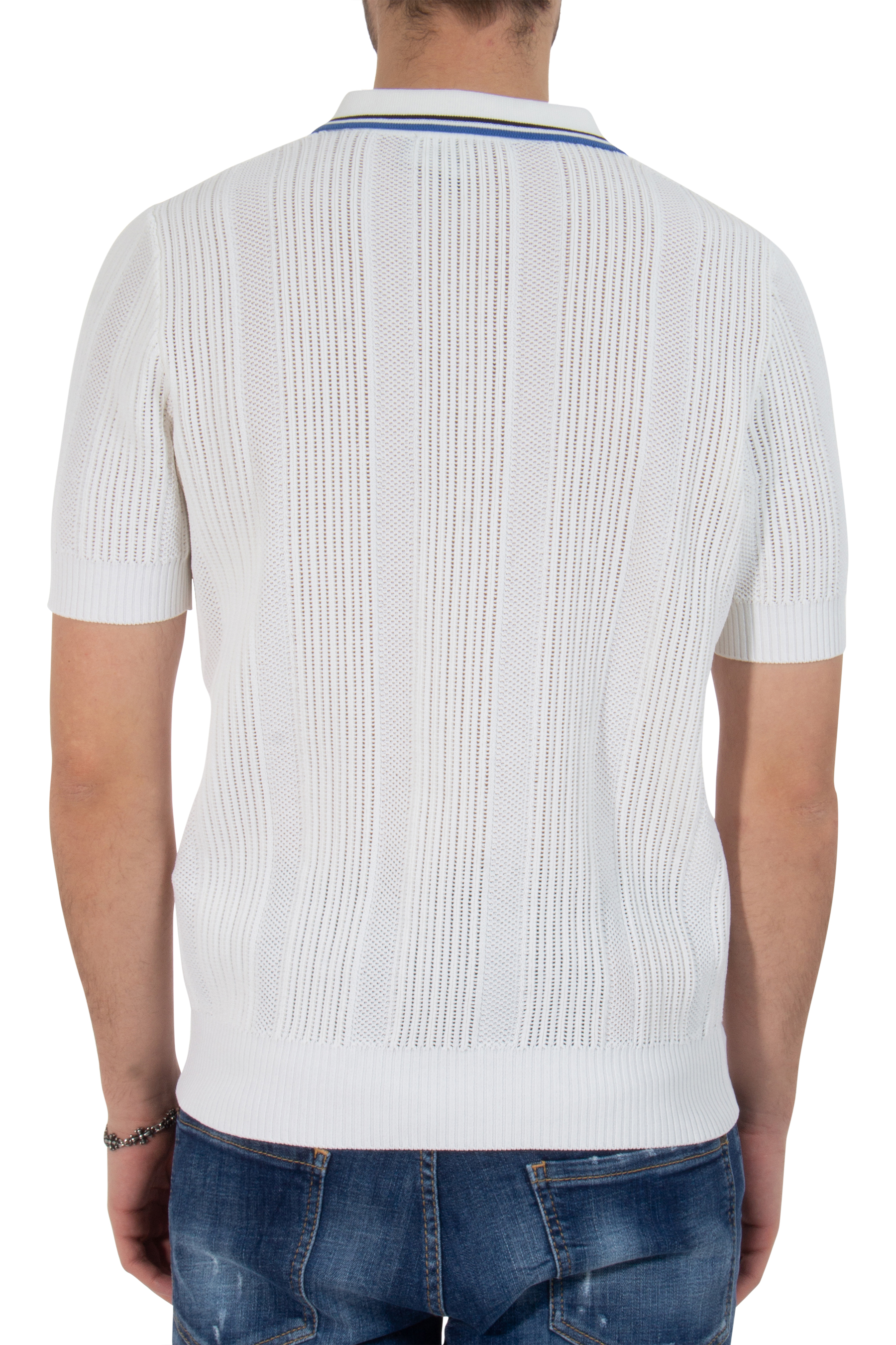 DSQUARED2 Knitted Openwork Cotton Blend Polo Shirt