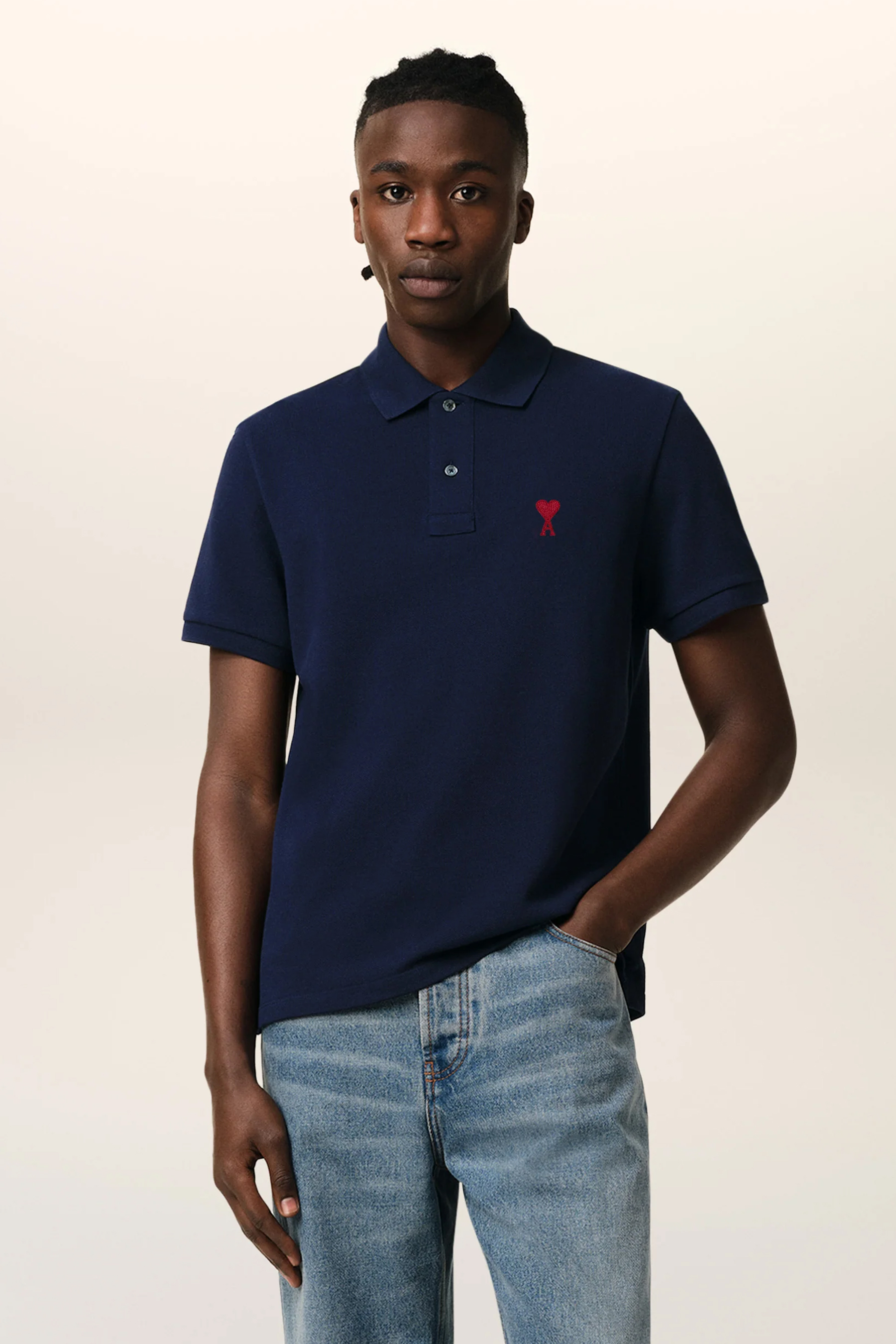 AMI PARIS Classic Fit Ami De Coeur Organic Cotton Piqué Polo Shirt 