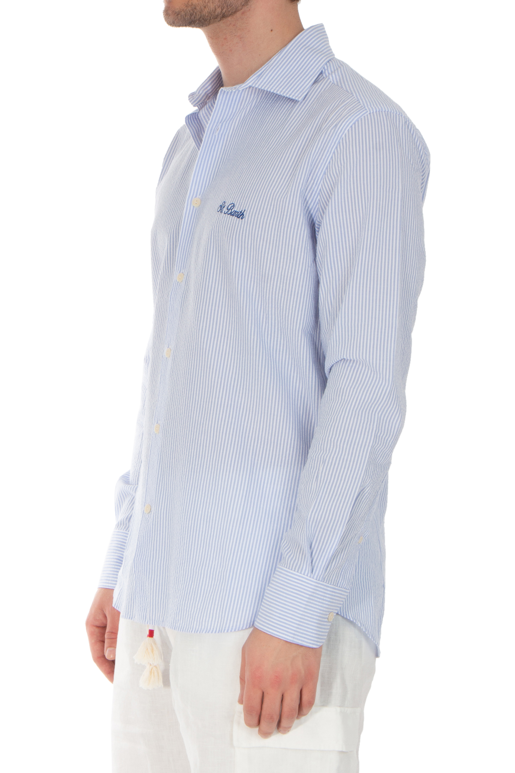 MC 2 SAINT BARTH Striped Cotton Seersucker Shirt Pampola 