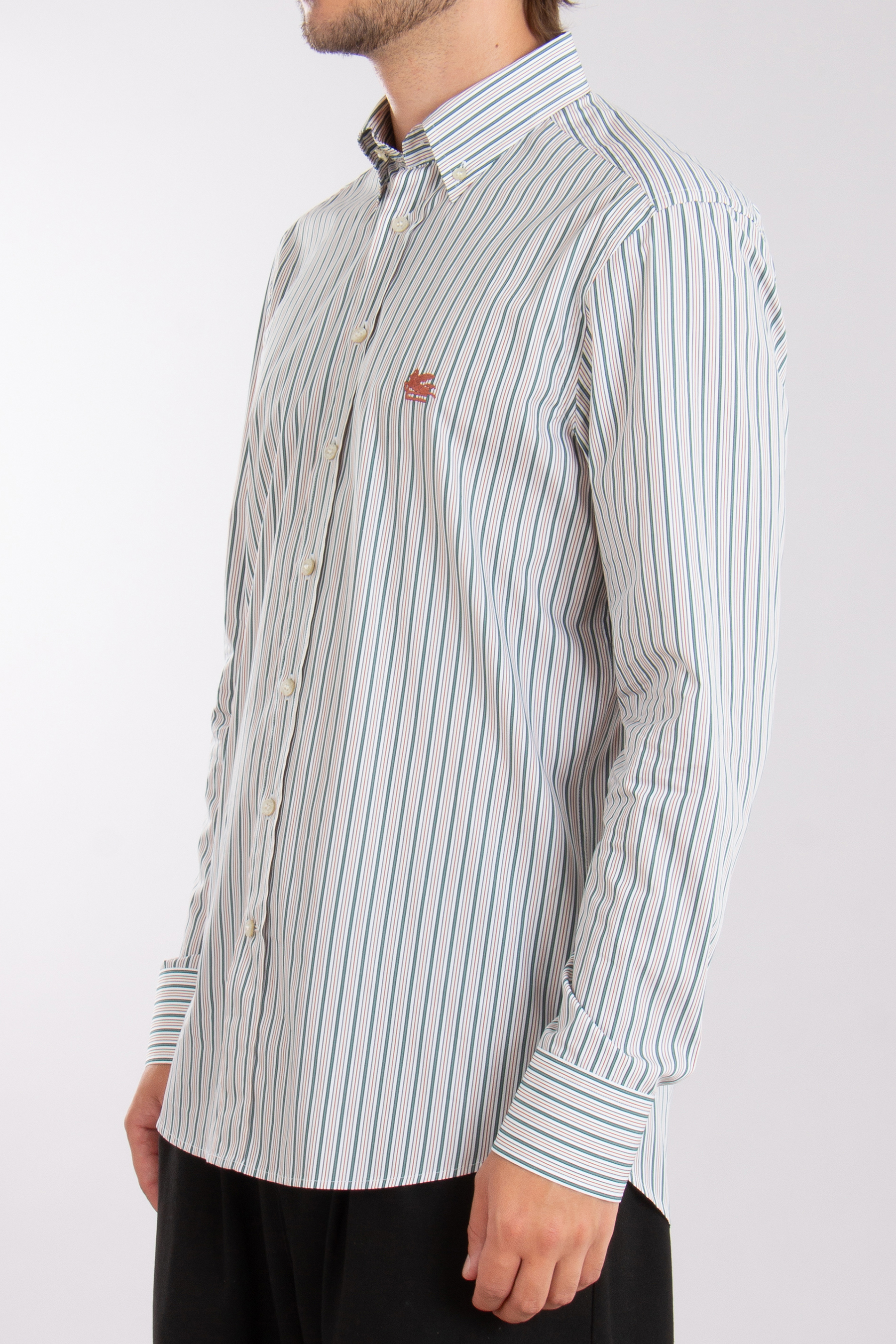 ETRO Regular Fit Emroidered Striped Cotton Shirt