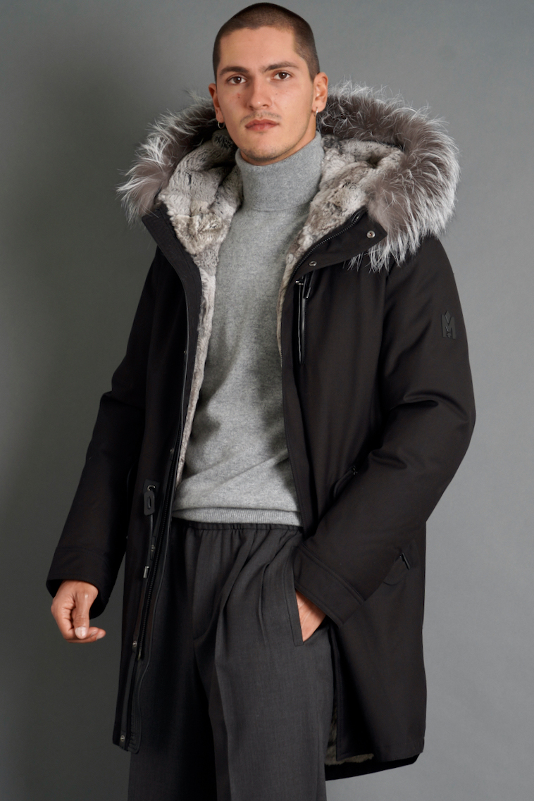 MACKAGE Rabbit Fur Lined Twill Parka Moritz X 56 MORITZXBLACK 56