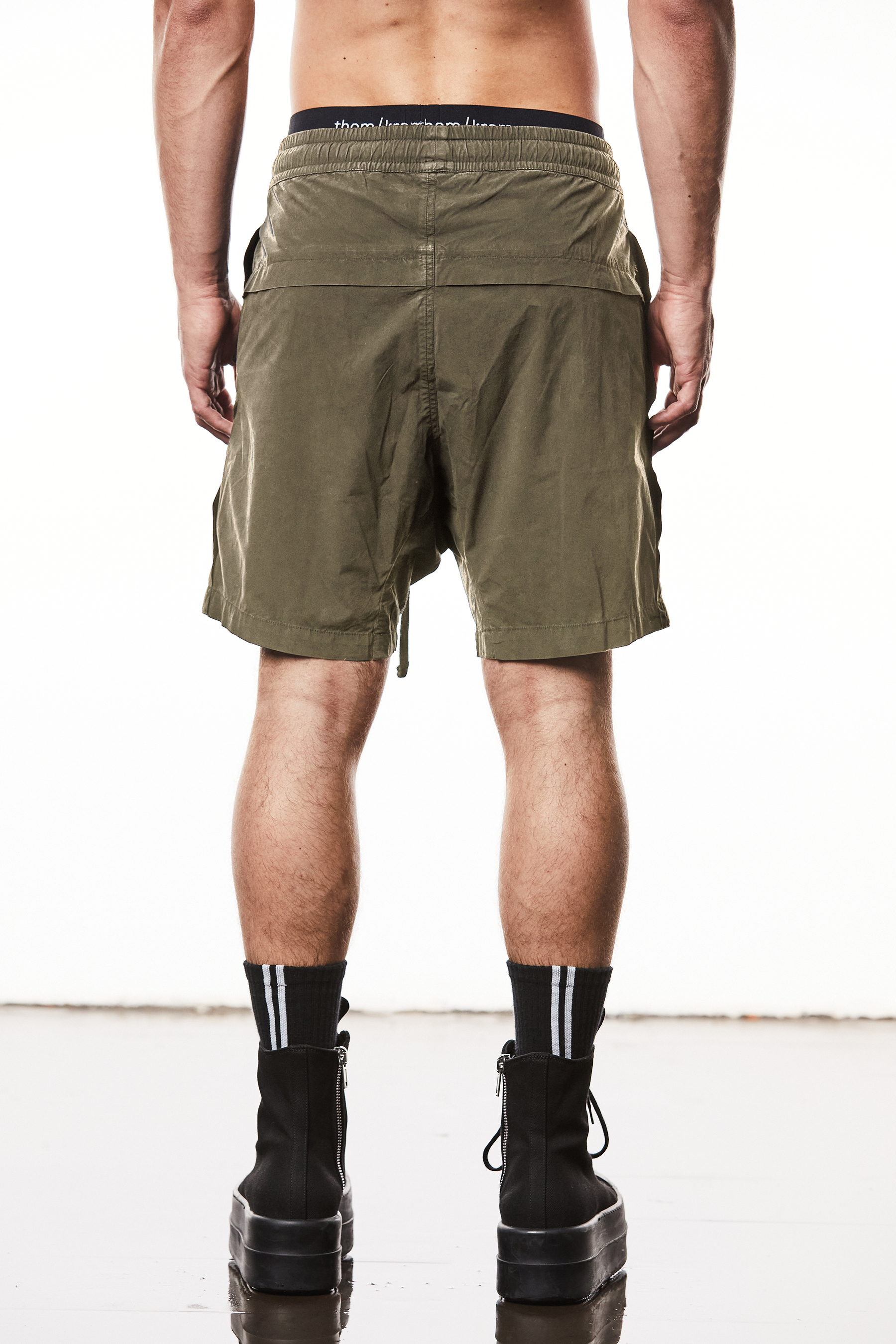 THOM KROM Dropped Crotch Washed Crashed Cotton Stretch Shorts