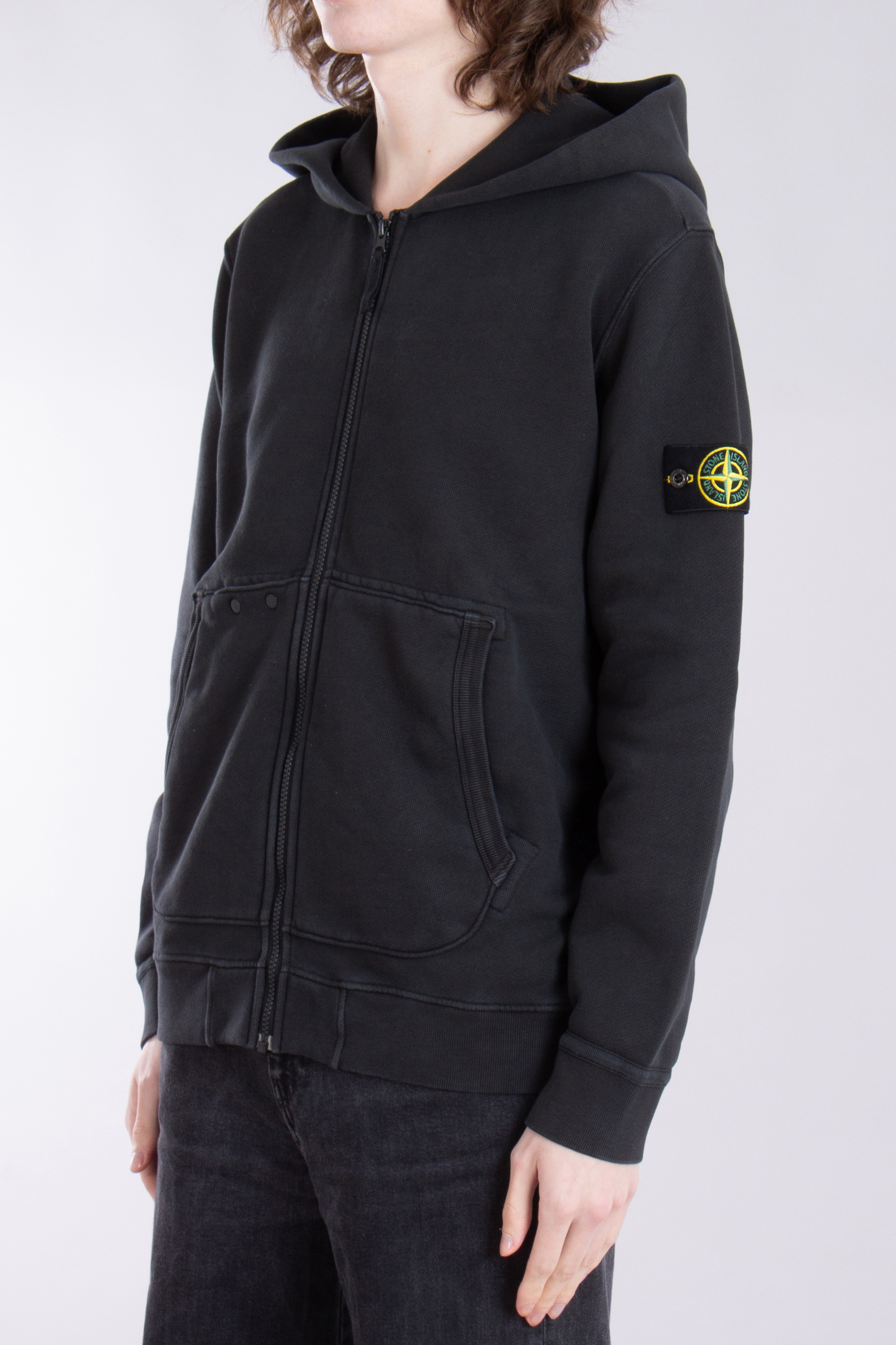 STONE ISLAND 'OLD' Effect Organic Cotton Diagonal Fleece Hooded Zip Up Sweatshirt