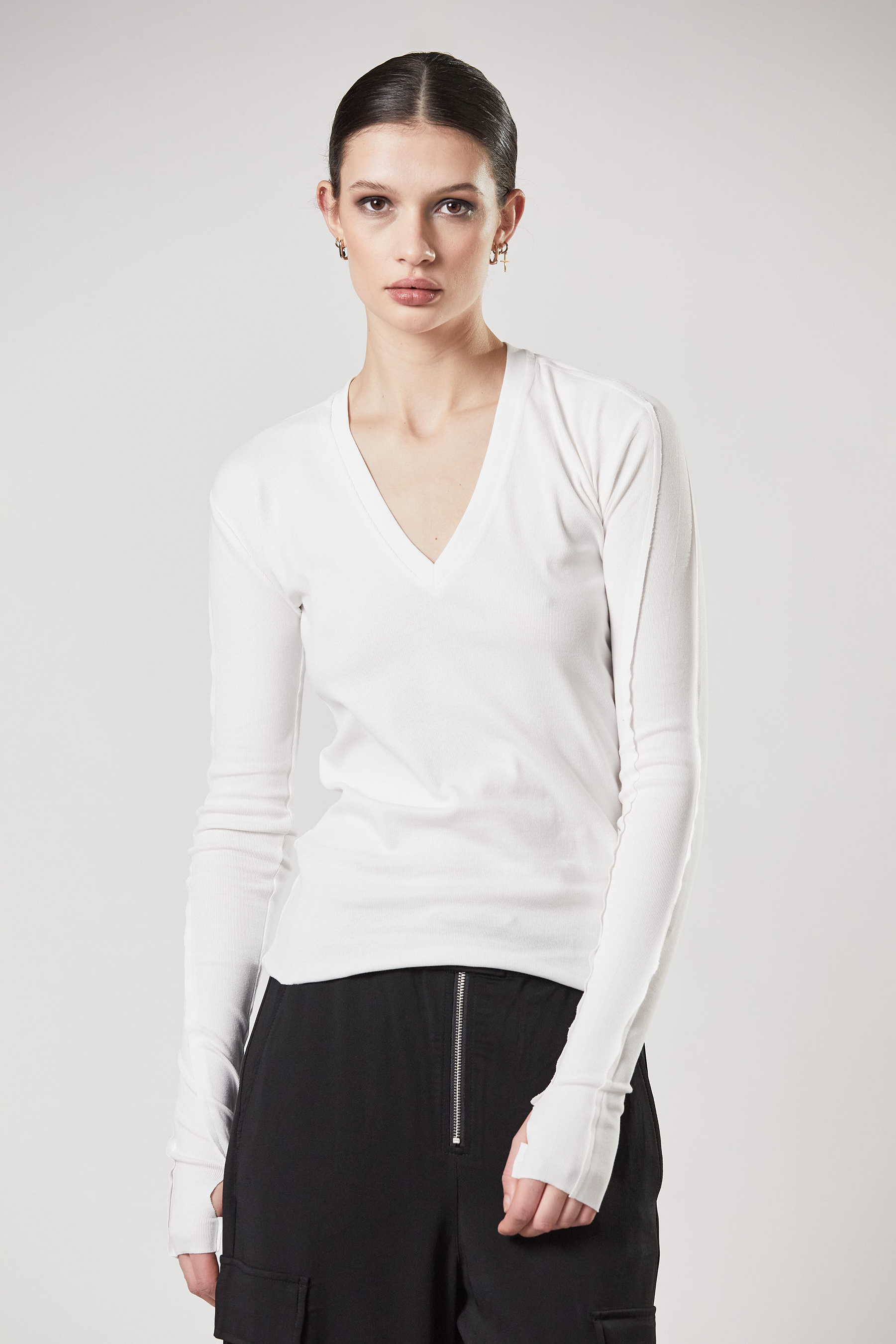 THOM KROM Ribbed Cotton Stretch Long Sleeve T-Shirt