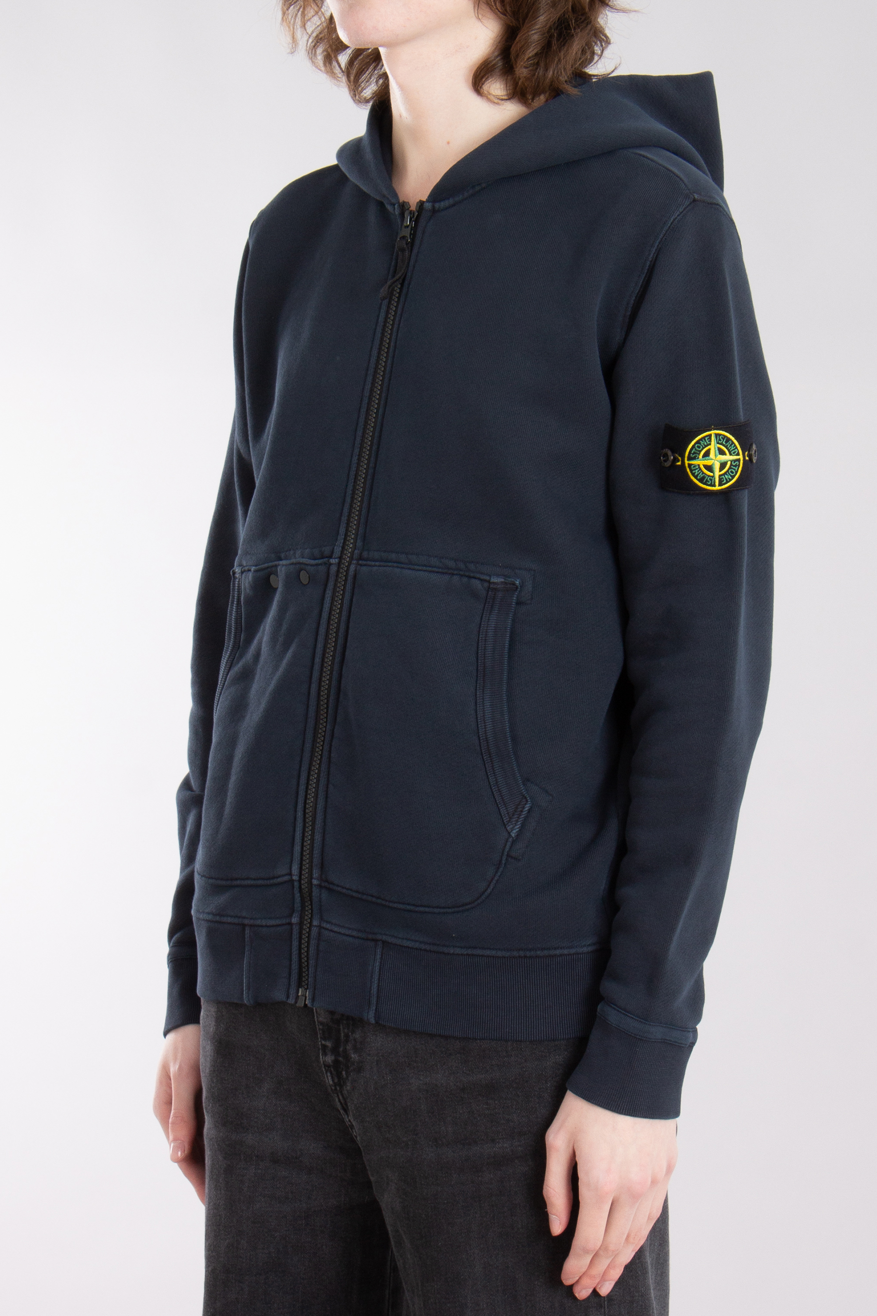 STONE ISLAND 'OLD' Effect Organic Cotton Diagonal Fleece Hooded Zip Up Sweatshirt