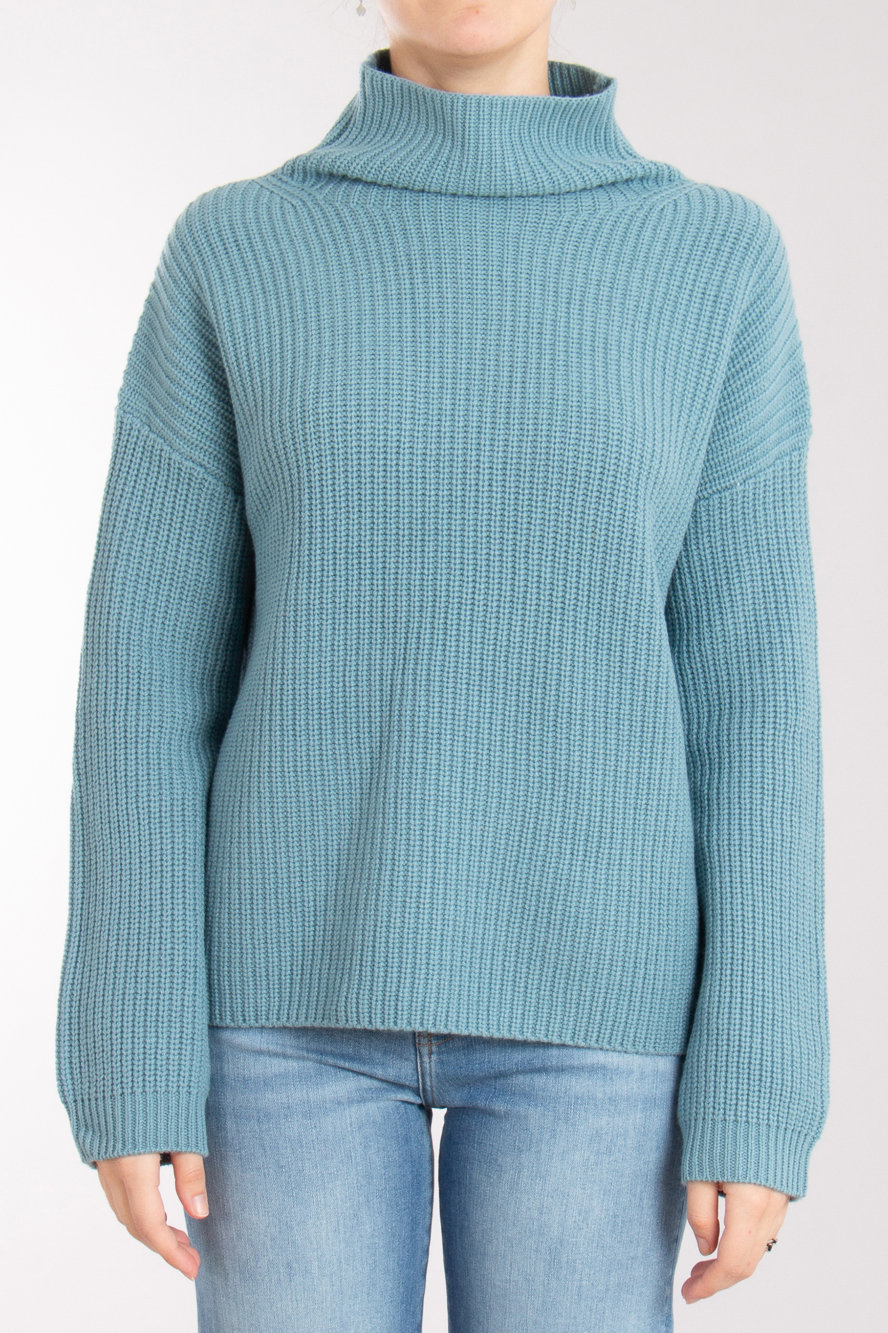 0039 ITALY Ribbed Cashmere-Wool Blend Mock Neck Sweater Lona