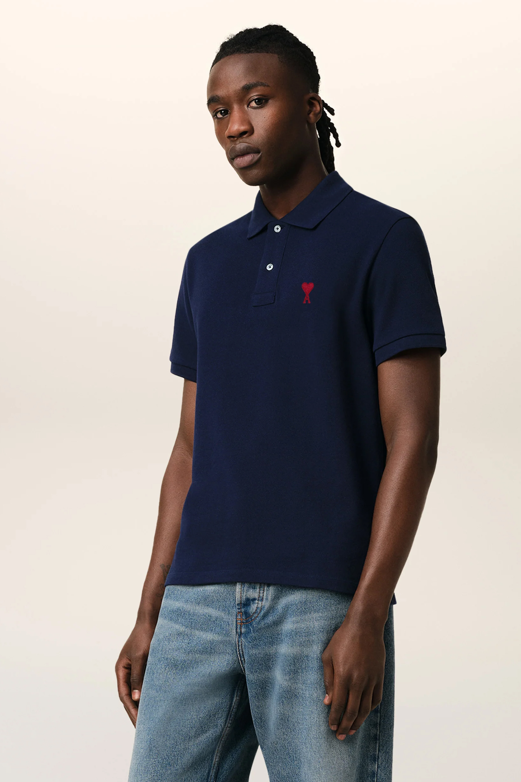 AMI PARIS Classic Fit Ami De Coeur Organic Cotton Piqué Polo Shirt 