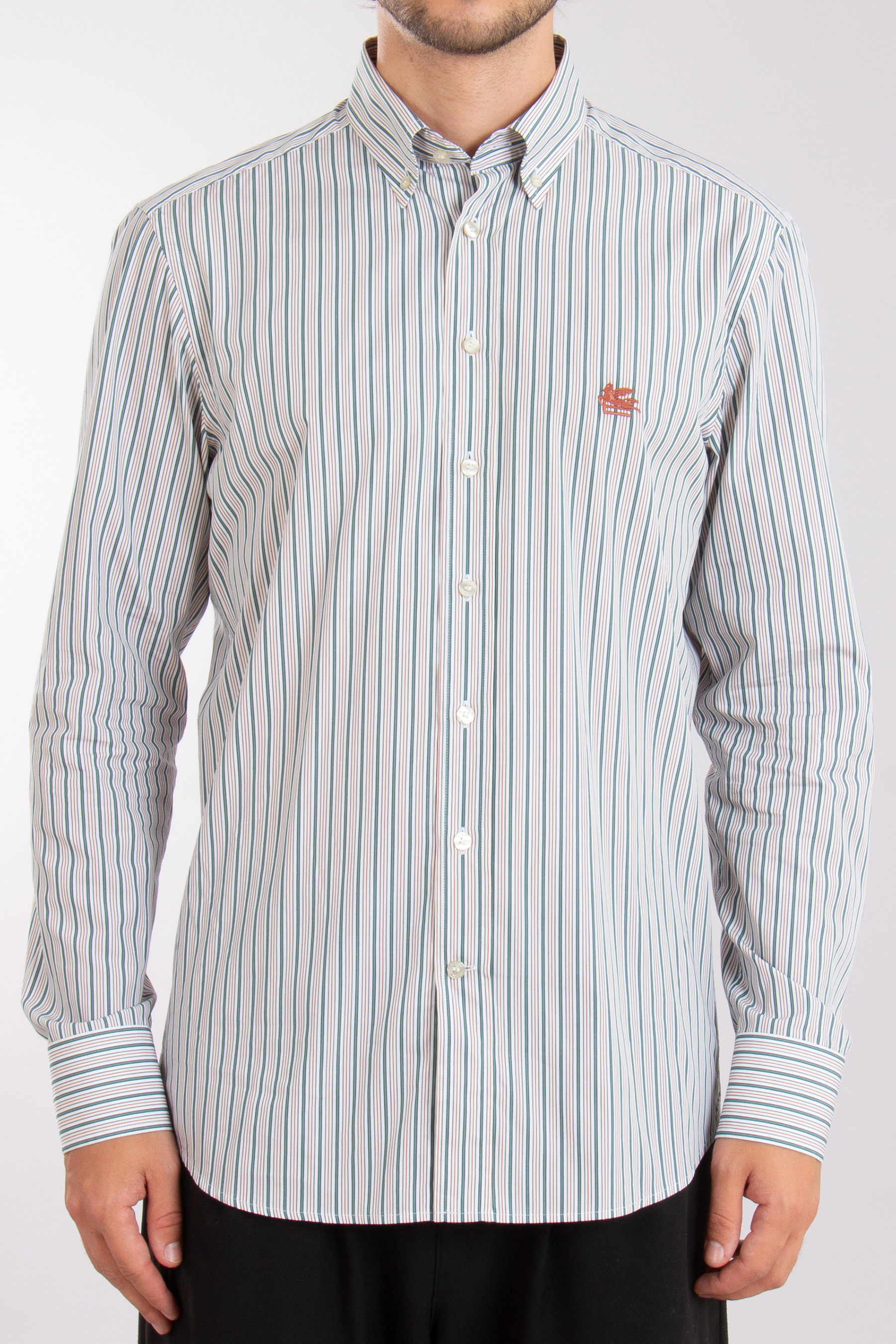 ETRO Regular Fit Emroidered Striped Cotton Shirt